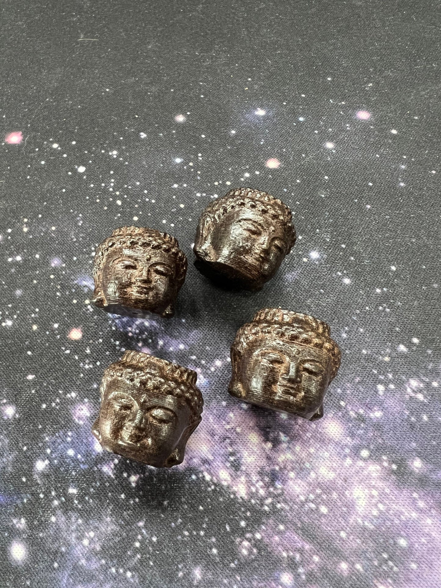 Deep brown carved wooden Peaceful Buddha beads from Bali MALA and jewellery beads 18mm wood Namaste Double Sided