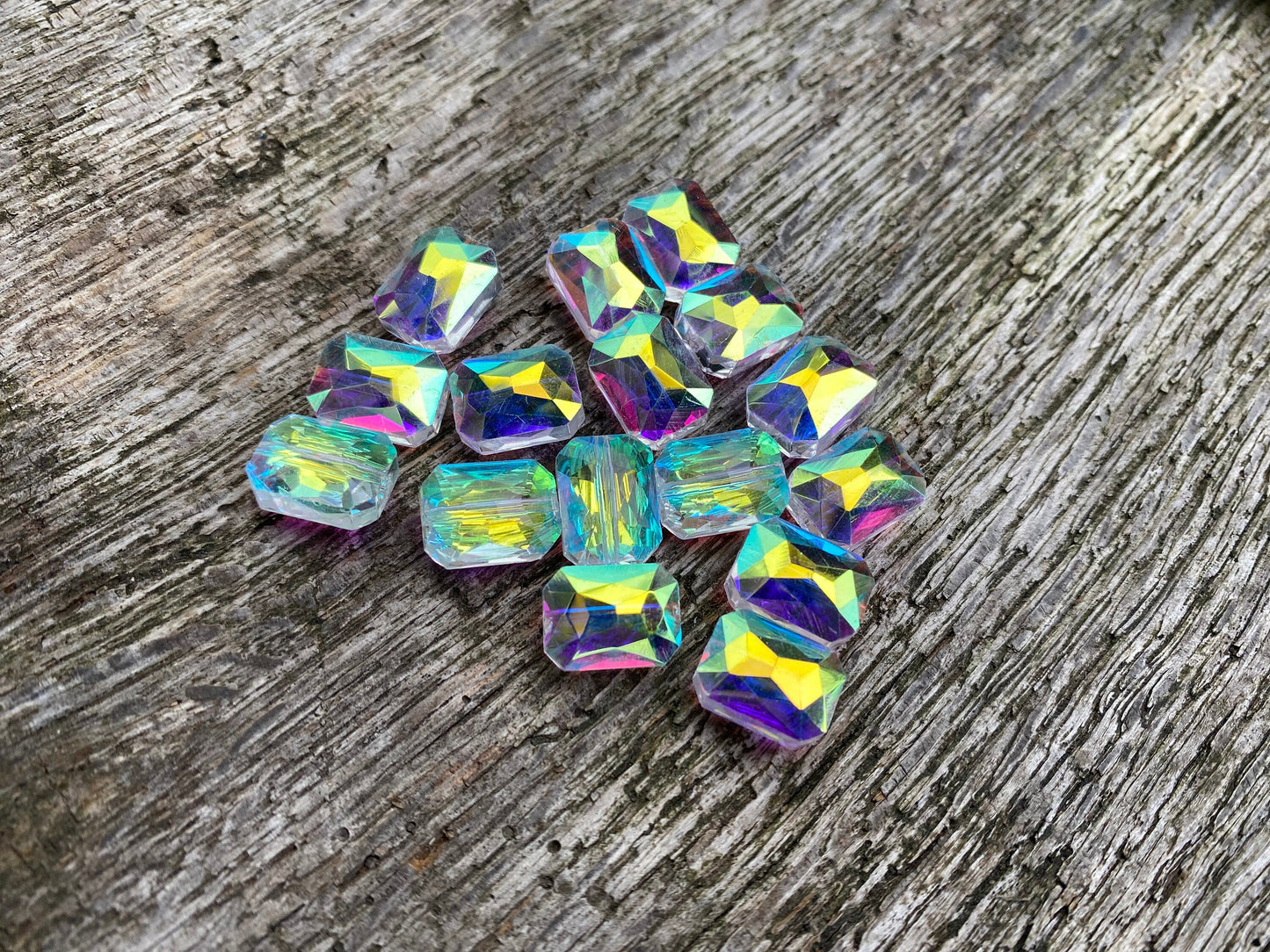 2 X Magic Austrian Crystal Rectangle Lozenge Beads 12x9mm / Two Tone Crystal Beads / Rectangle Beads / Mystic Crystal Beads 2X