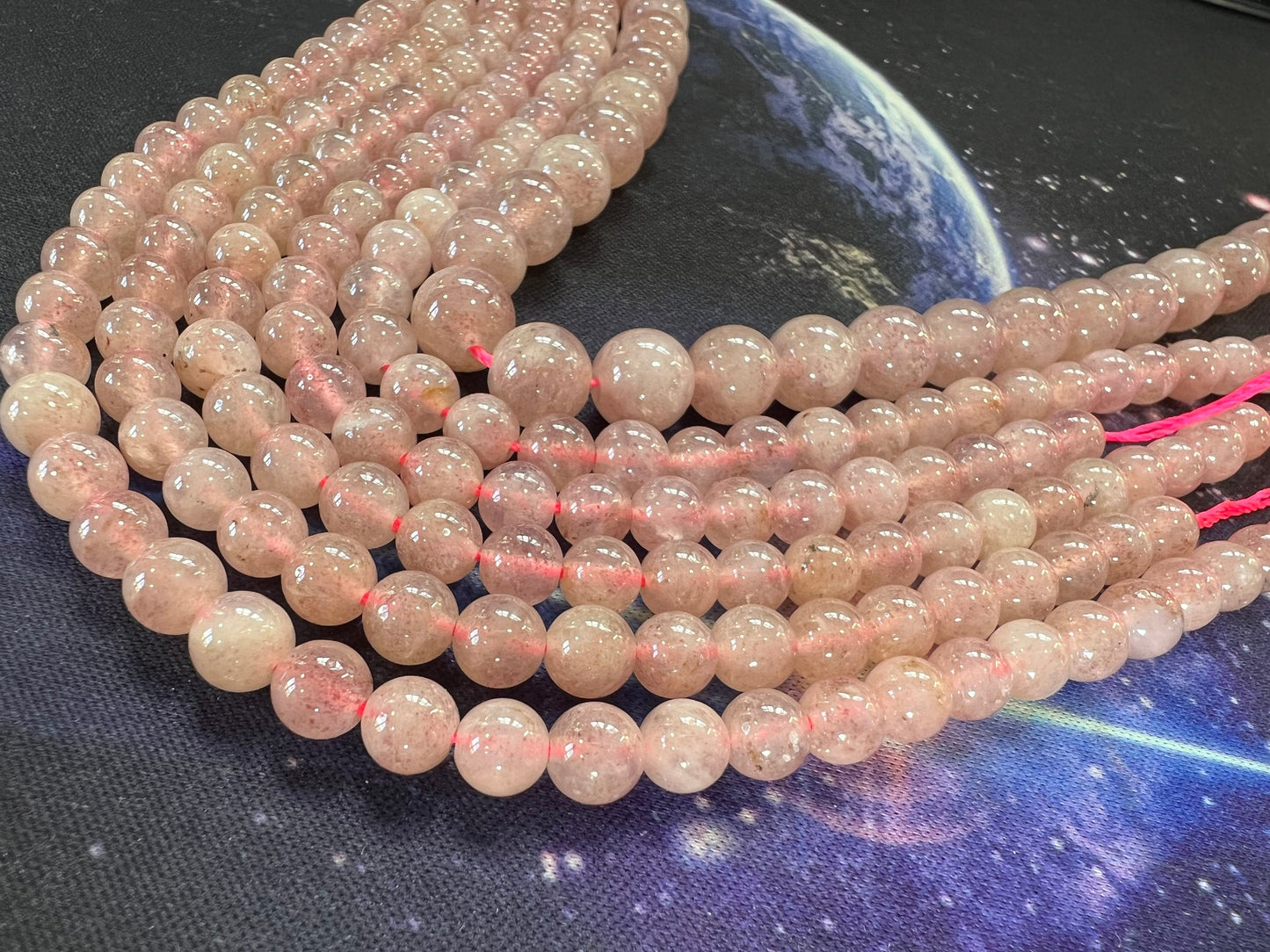 Natural Strawberry Quartz Round rustic handcut Beads 6 or 8mm / Healing gemstone Beads