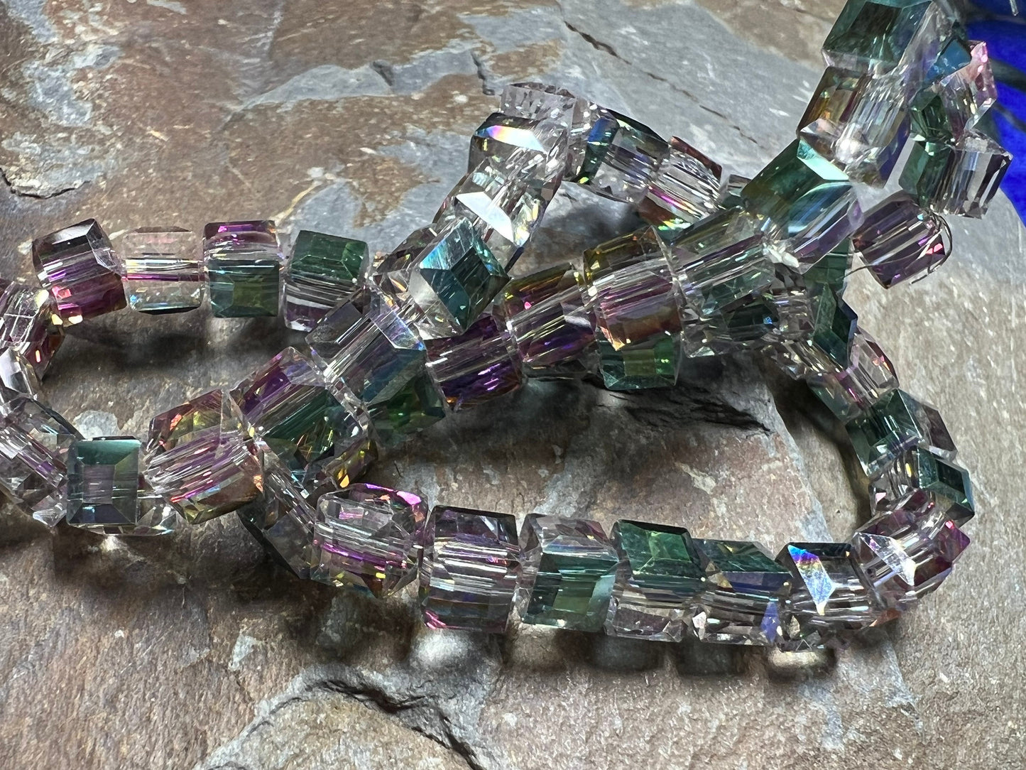 4 x Magic AB Red Gold Teal Yellow Purple Crystal Cube Square Beads / 5 mm / Two Tone Crystal Beads / 4 beads