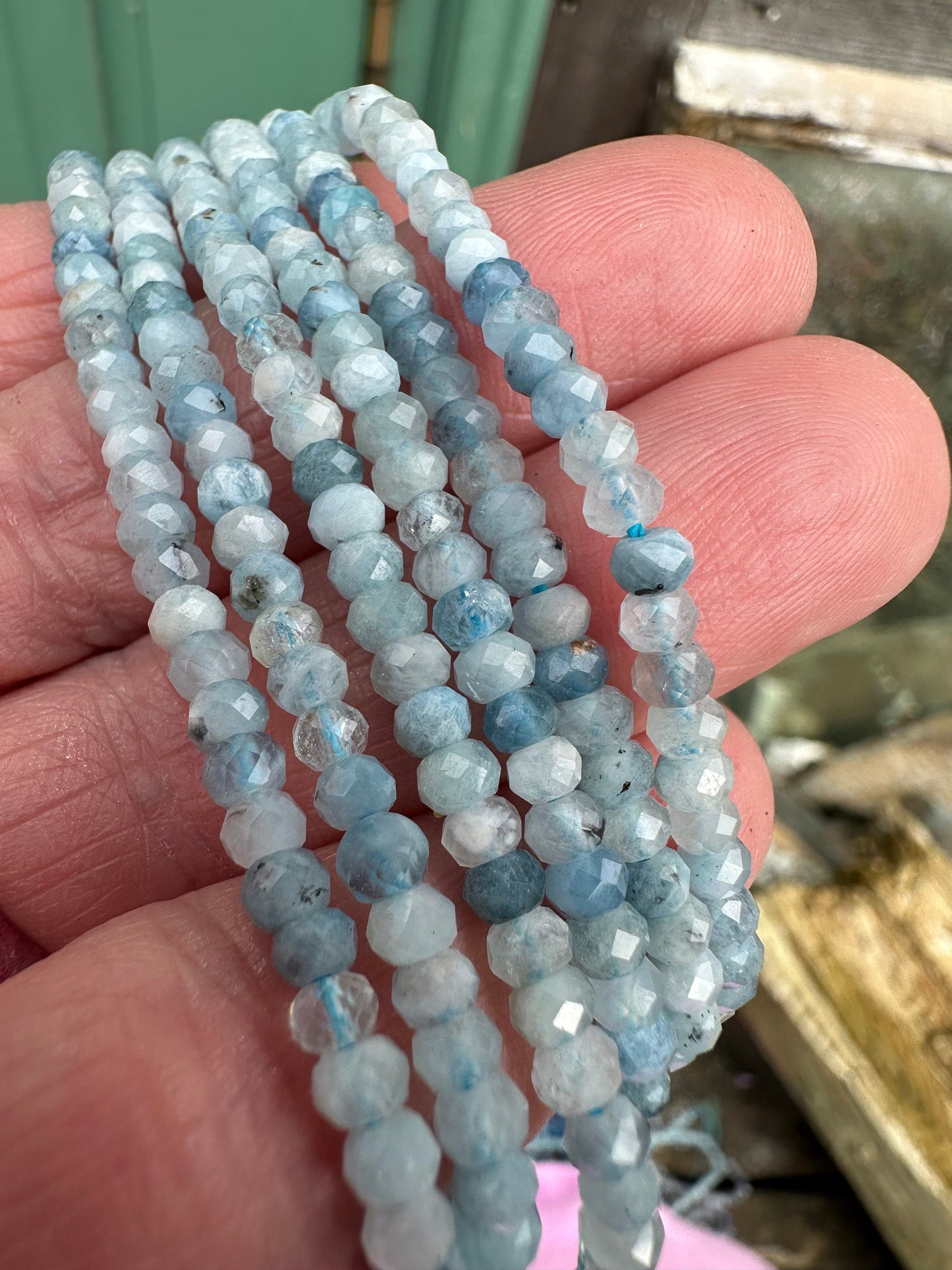 Natural Multi Tonal blue faceted Aquamarine rondelles 15.5” / 4mm