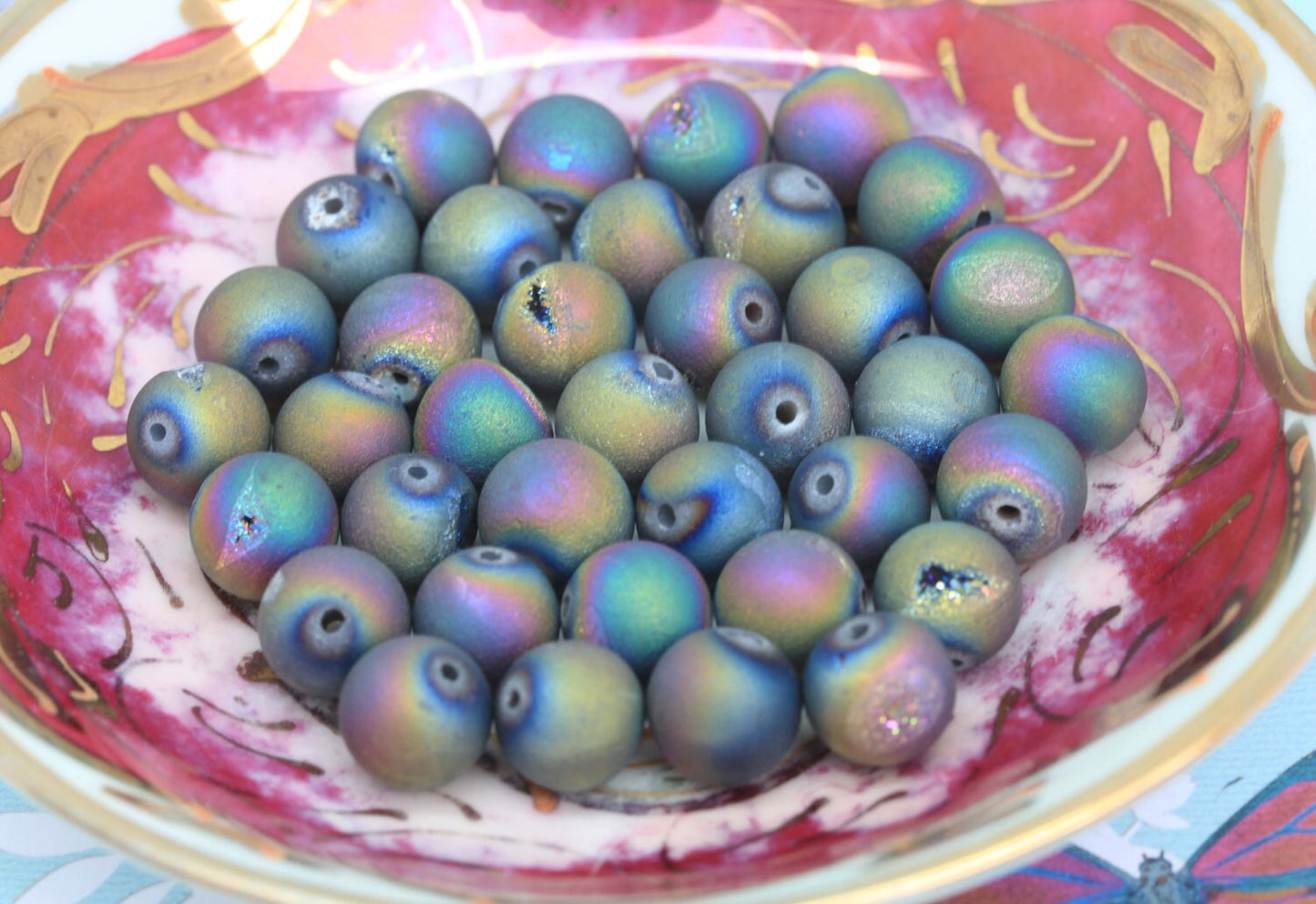 Titanium Rainbow Druzy Matte Agate Beads 8 & 10mm Drusy Agate Beads Rainbow Gemstone Beads / Jewellery Beads/ Multi Coloured Beads 2 BEADS