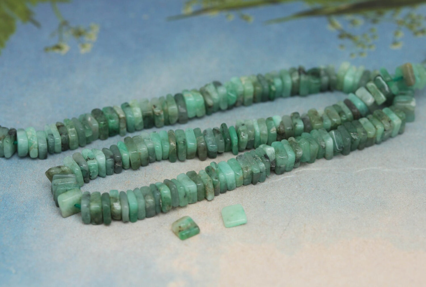 Emerald Natural Handmade Square Heishi Spacer Beads 4mm approx / Green Gemstone Beads / Emerald Gemstone Beads / May Birthstone / 8 beads