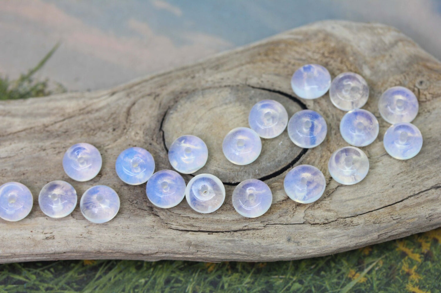 Opalite Rondelle Beads 8 x 5 mm / Sea Opal Beads / Glowing Moonstone Gemstone Beads / Opalite round beads 6 beads