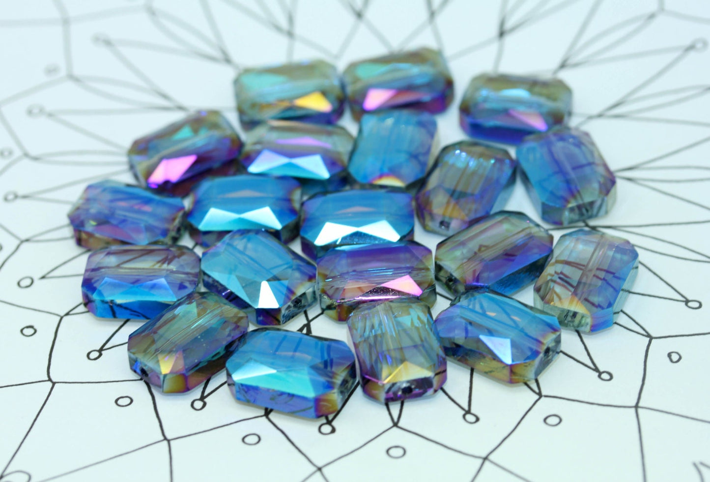 2 X Magic Blue Purple Crystal Vitrail Lozenge Beads 14 x 10mm / Two Tone Crystal Beads / Rectangle Beads / Mystic Blue Crystal Beads 2X