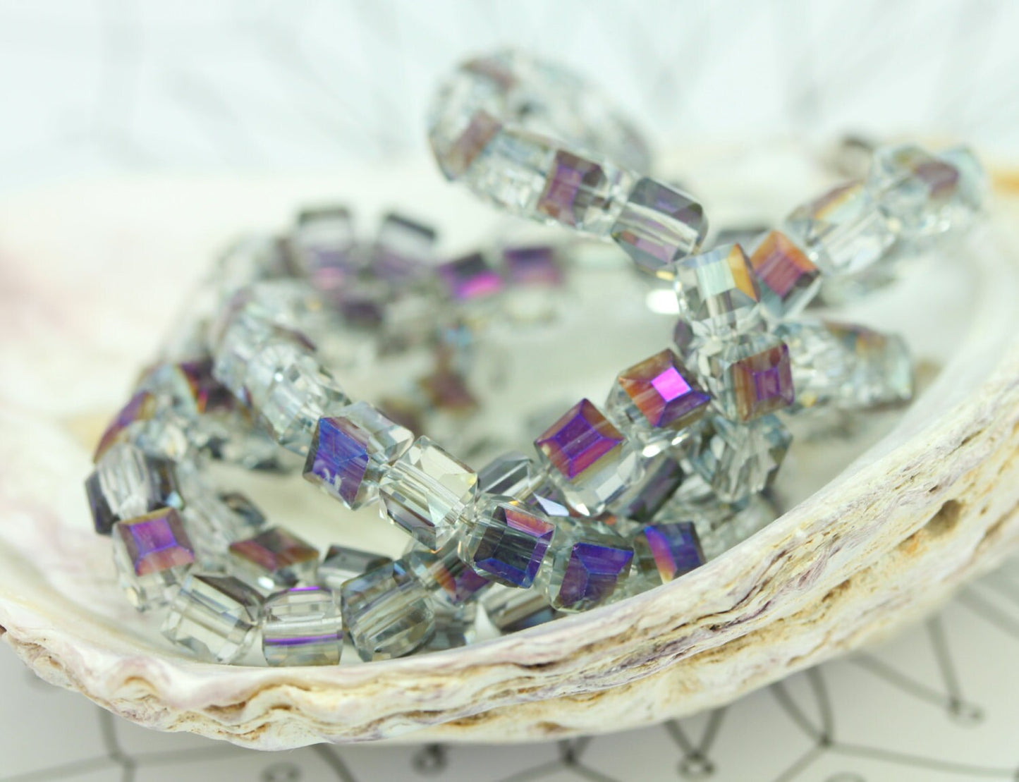 Magic Purple Blue Gold Crystal Cube Square Beads 5 mm / Two Tone Crystal Beads / Square Beads / Mystic Purple Crystal Beads / 6 beads