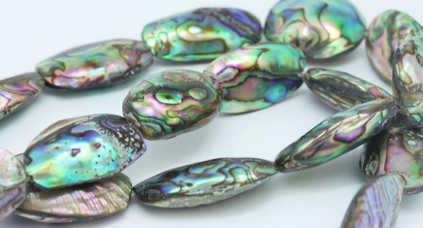 Natural Blue green Abalone oval Double Sided shell Beads 15 - 25 mm approx Abalone Shell Beads Amazing Patterns Rustic Shell / 1 bead