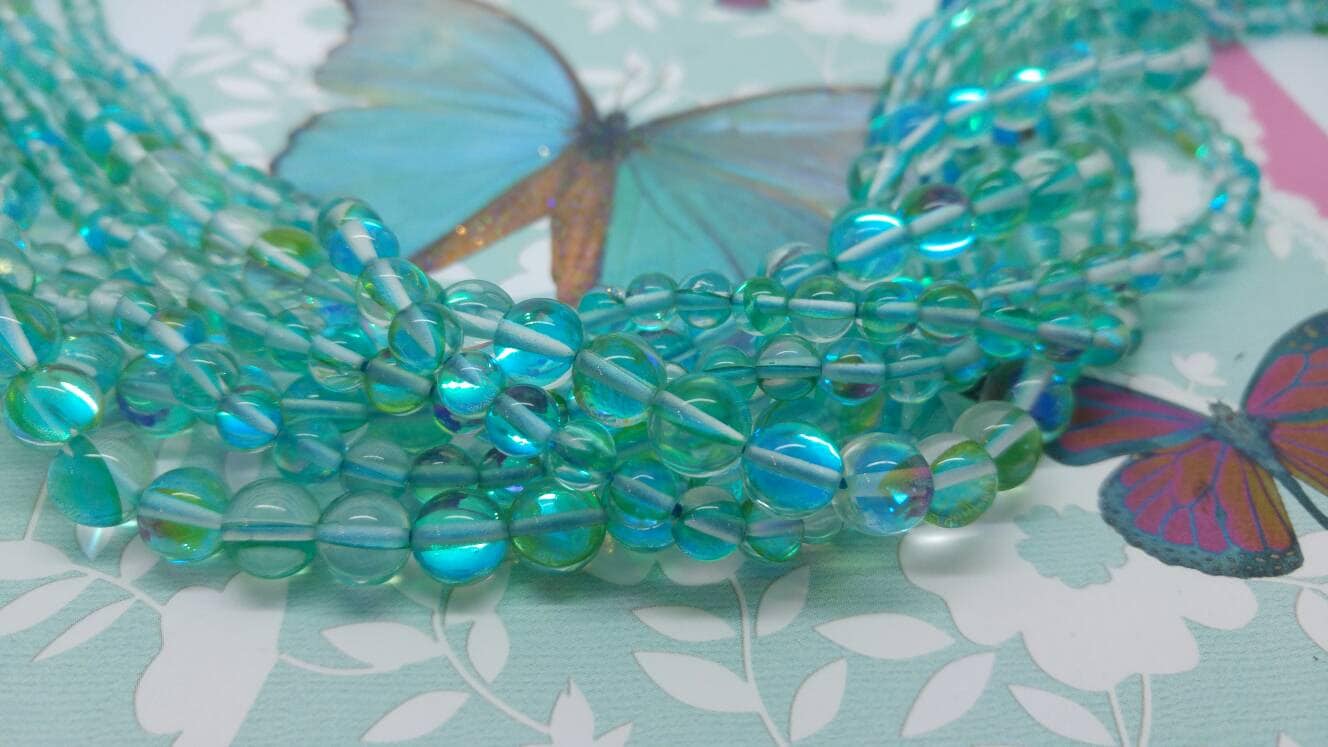 Cobalt Blue and Turquoise Rainbow Glass Magic Shine Beads 6, 8 and 10 mm Two Tone beads / Best ever Beads / Amazing sparkle beads / 4 beads