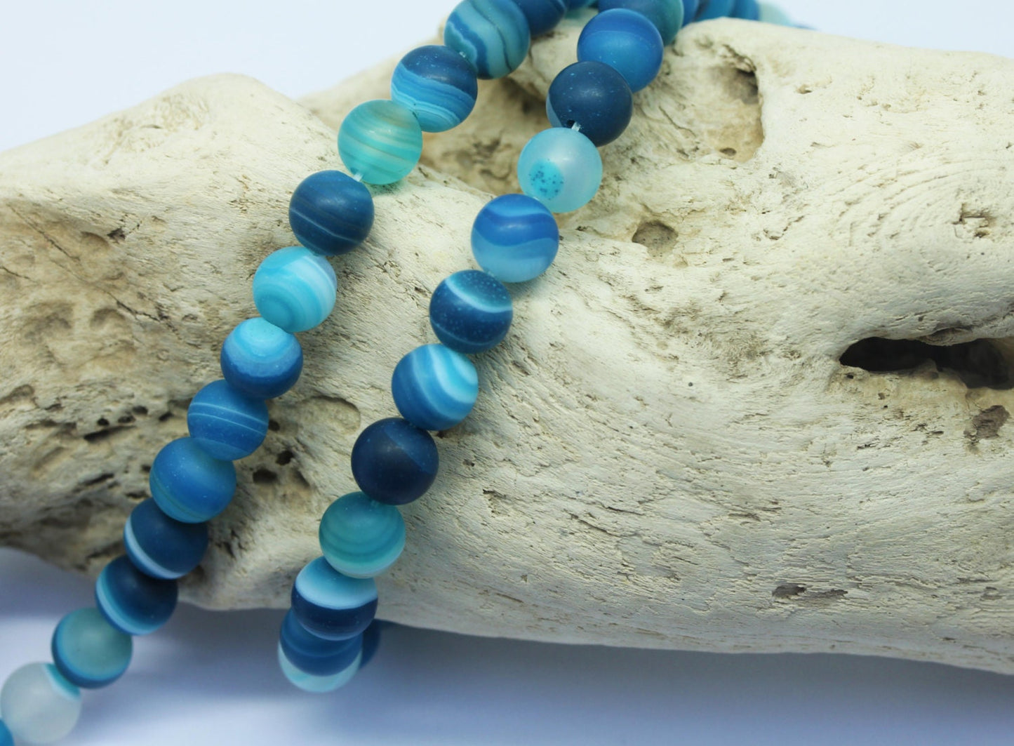 Blue Banded Agate Gemstone Beads 6, 8 or 10mm / Blue Agate Beads / Matte Agate Beads /Gemstone Agate Beads / Round Agate Beads