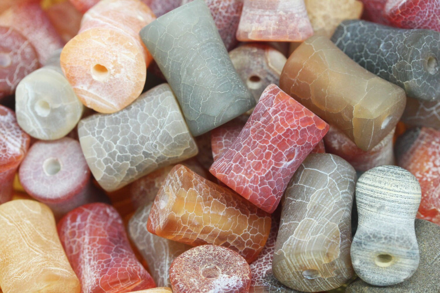 1 x Cracked Carnelian Agate Drum Beads Orange Peach Rustic 20mm approx / Rustic Agate Barrel beads / Desert Agate Beads /Rustic Cylinder