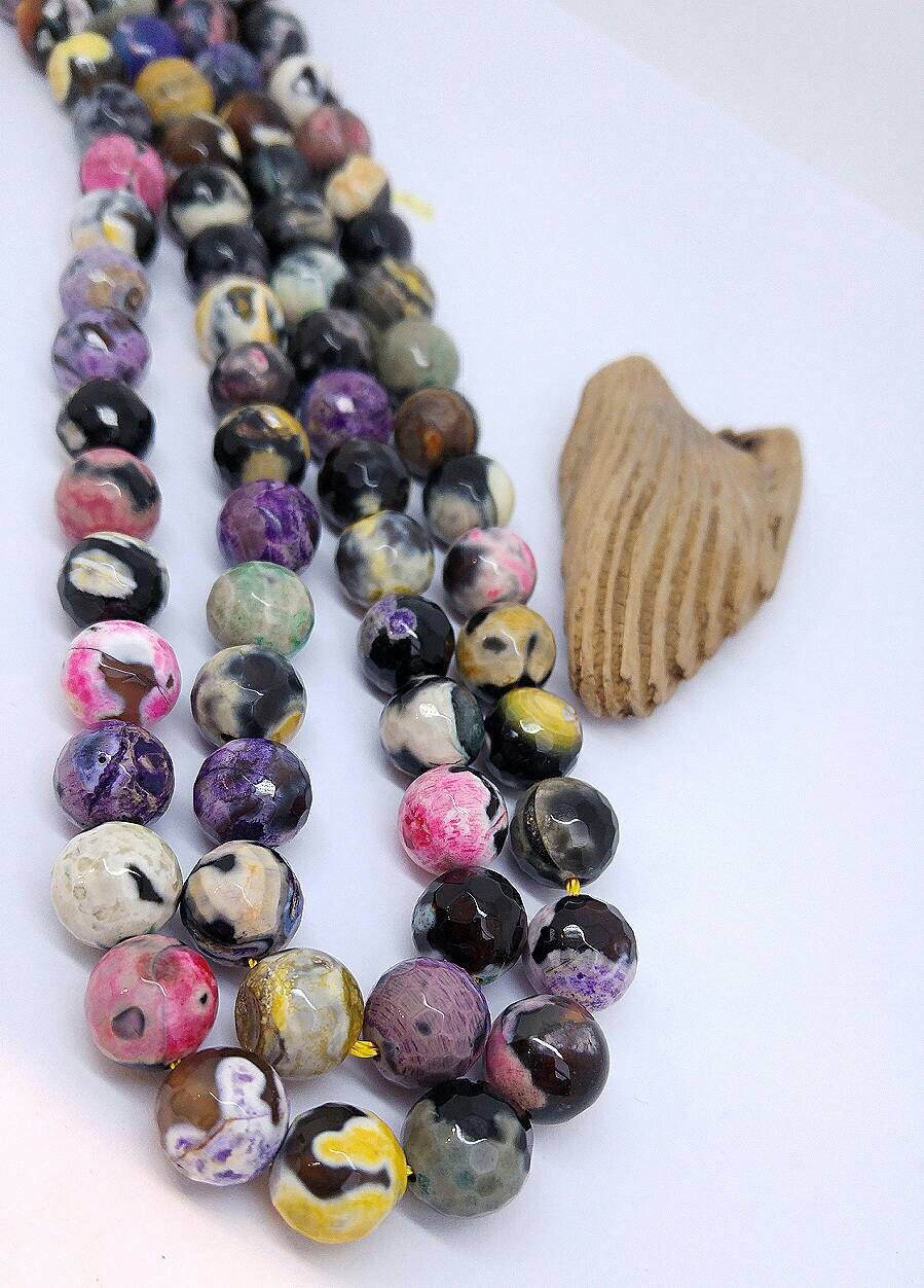 Rainbow China Agate faceted Beads 10mm / Faceted Fire Agate beads / Cracked Agate Beads / Multi Coloured Amazing Faceted Gemstone Beads