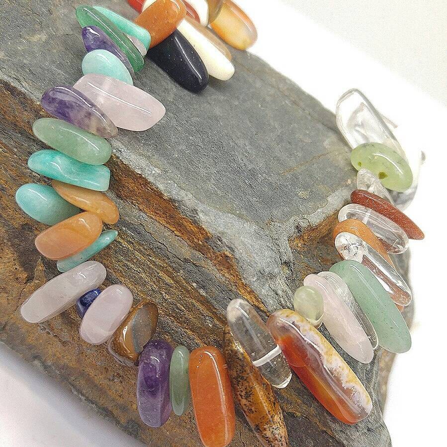 Mixed Multi Gemstone Top Drilled Beads and nuggets 10-16 mm Crystal Quartz PointStick Beads Amethyst Rose Aventurine Tigers Eye 3 BEADS