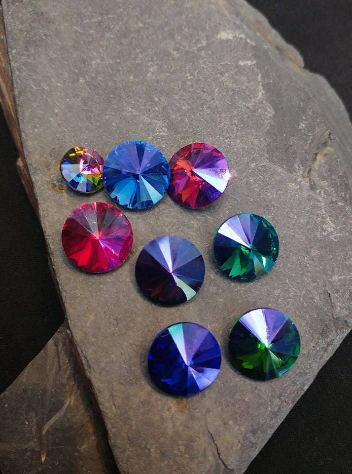 Blue Purple Crystal Rivoli Cabochon Beads 14mm / Two Tone Crystal Beads / Magic Crystal Beads / Mystic Crystal Point Back Beads