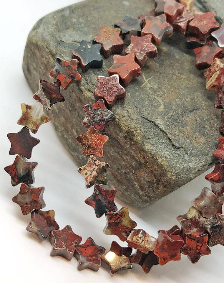 Gemstone Star Beads 6 mm / Choose Jasper stars / Rutile Quartz stars / Poppy Jasper stars / 4 beads