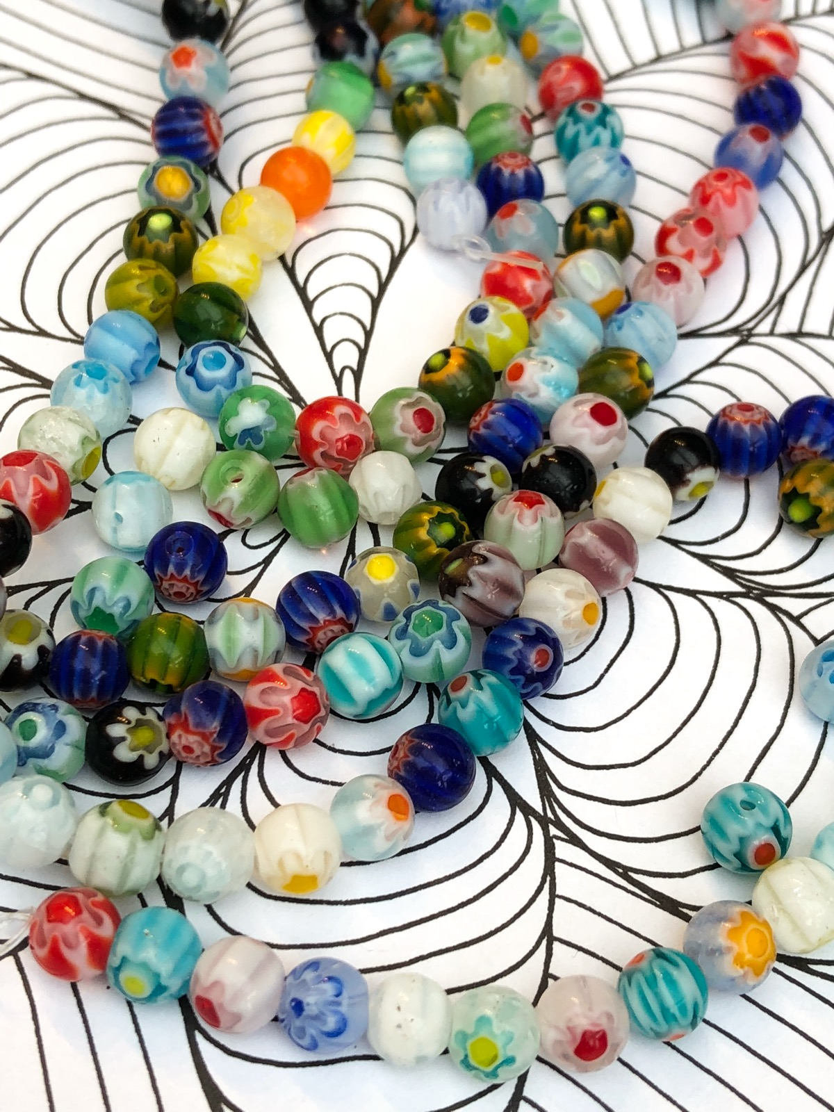 Pretty Millefiore Glass Candy Cane Glass Flower Beads / Multicolour Flowers Beads Glass Rainbow beads Flower Beads /Choose shape / 4 beads