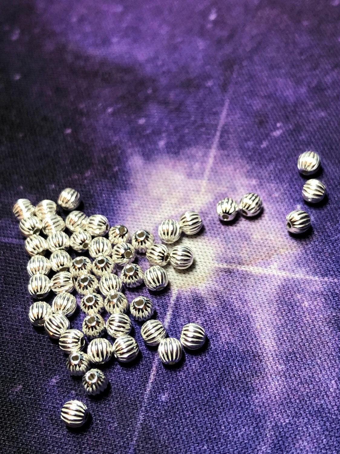 Ribbed 3mm Sterling Silver Tound Beads / 925 Spacer Beads