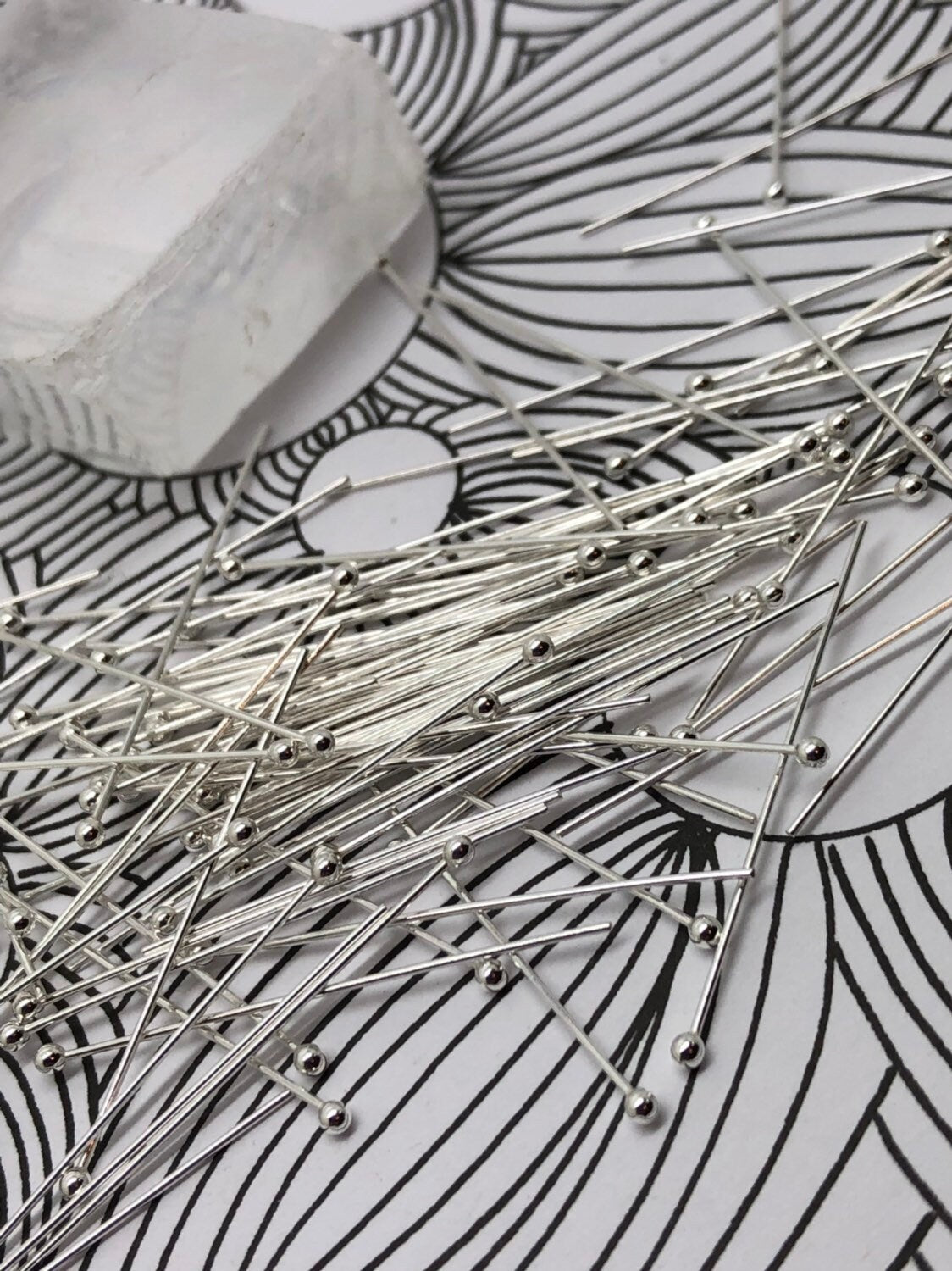 Sterling 925 Silver Ball Head Pins Headpins / 24 gauge soft .5 mm thick 30mm length High Quality