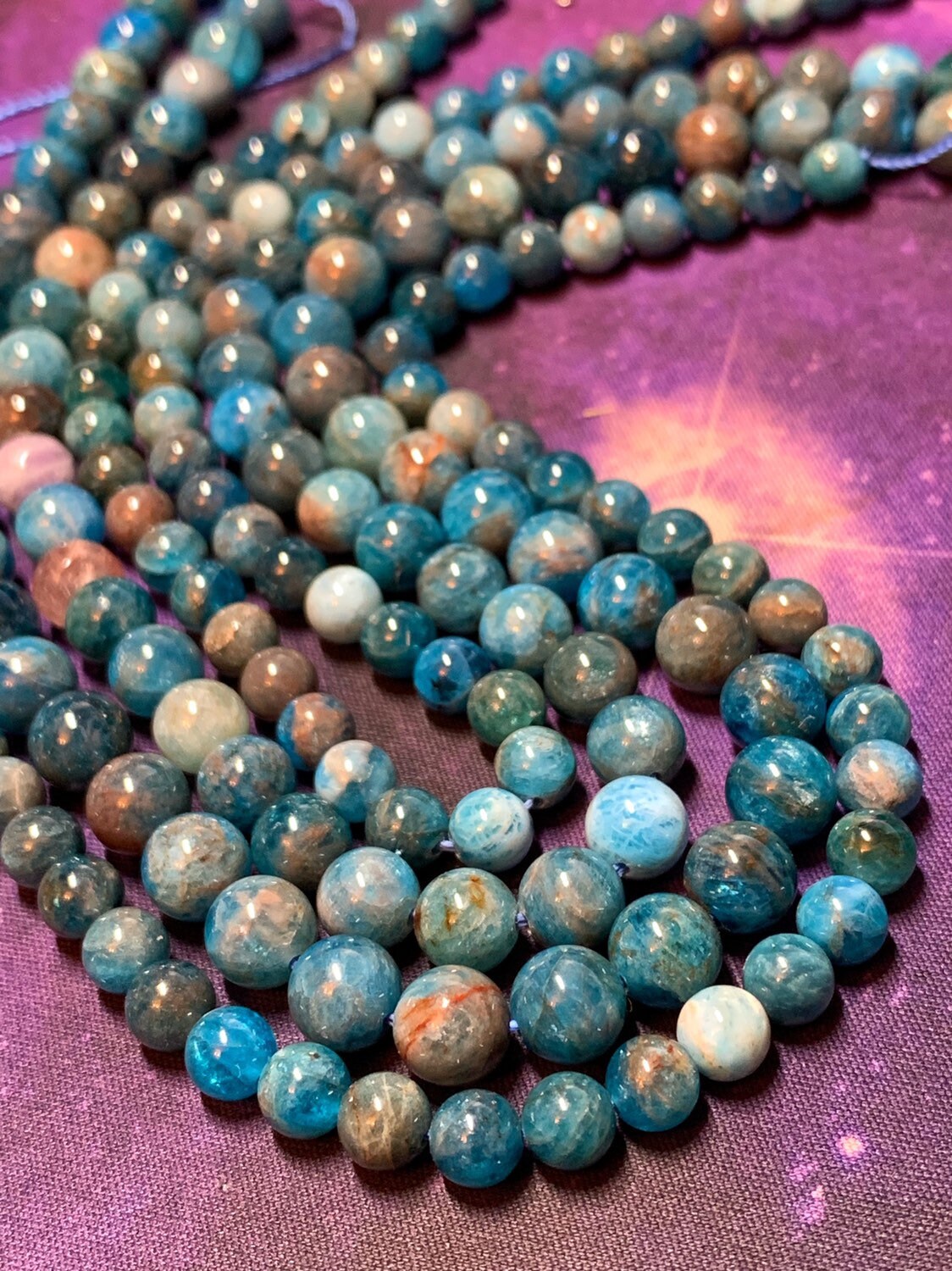 Natural Rustic Neon Blue Apatite Round Beads / Teal Gemstone Beads Sea Ocean Blue Gemstone Beads