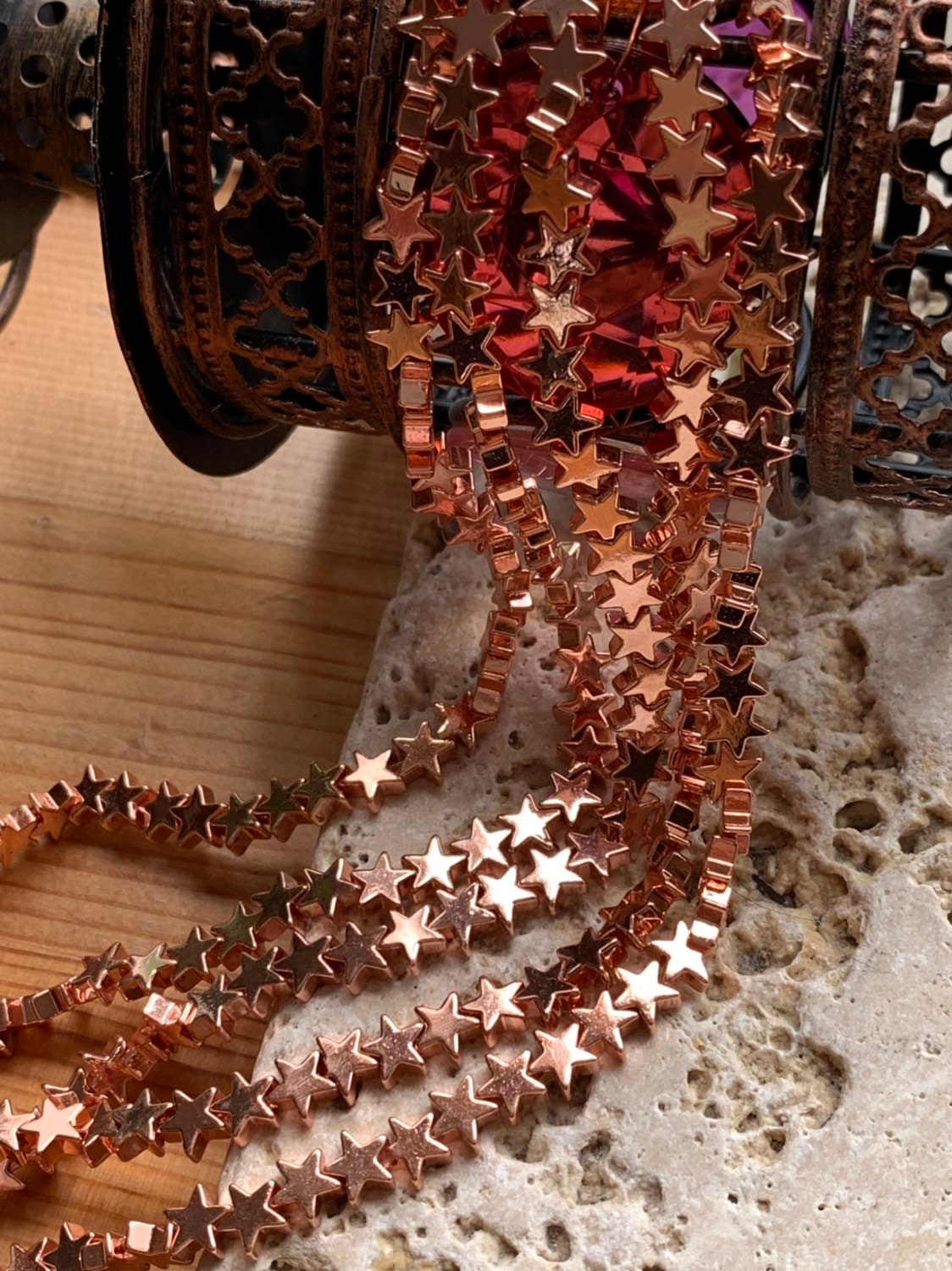 Rose Gold Haematite Stars 6mm / Wonderful Shine Multi Tones / Titanium Plated Haematite Stars