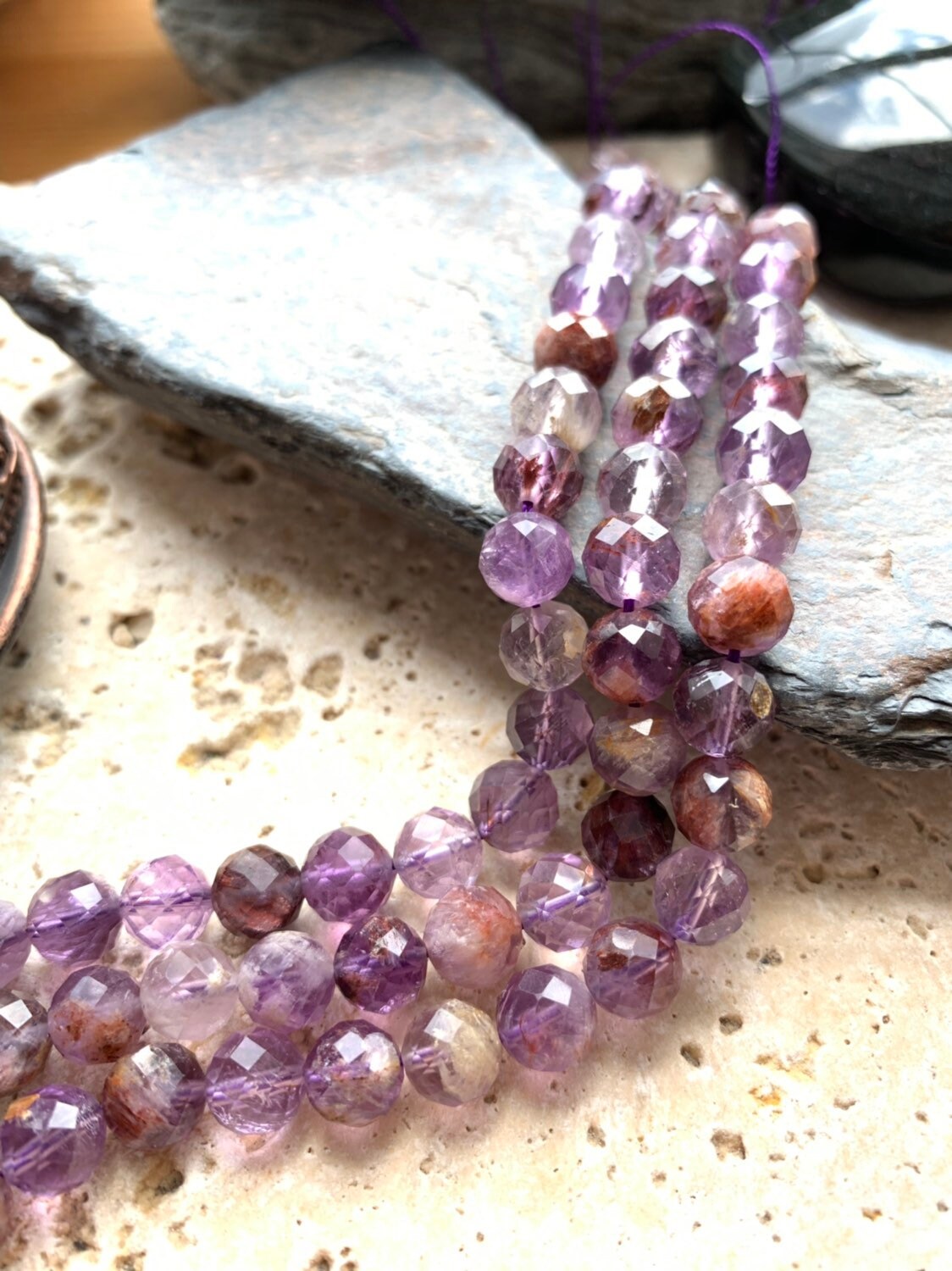 Rare Purple Phantom Quartz faceted 6mm approx / powerful healing / Sacred Stone Melody Stone Super 7 / Cacoxenite