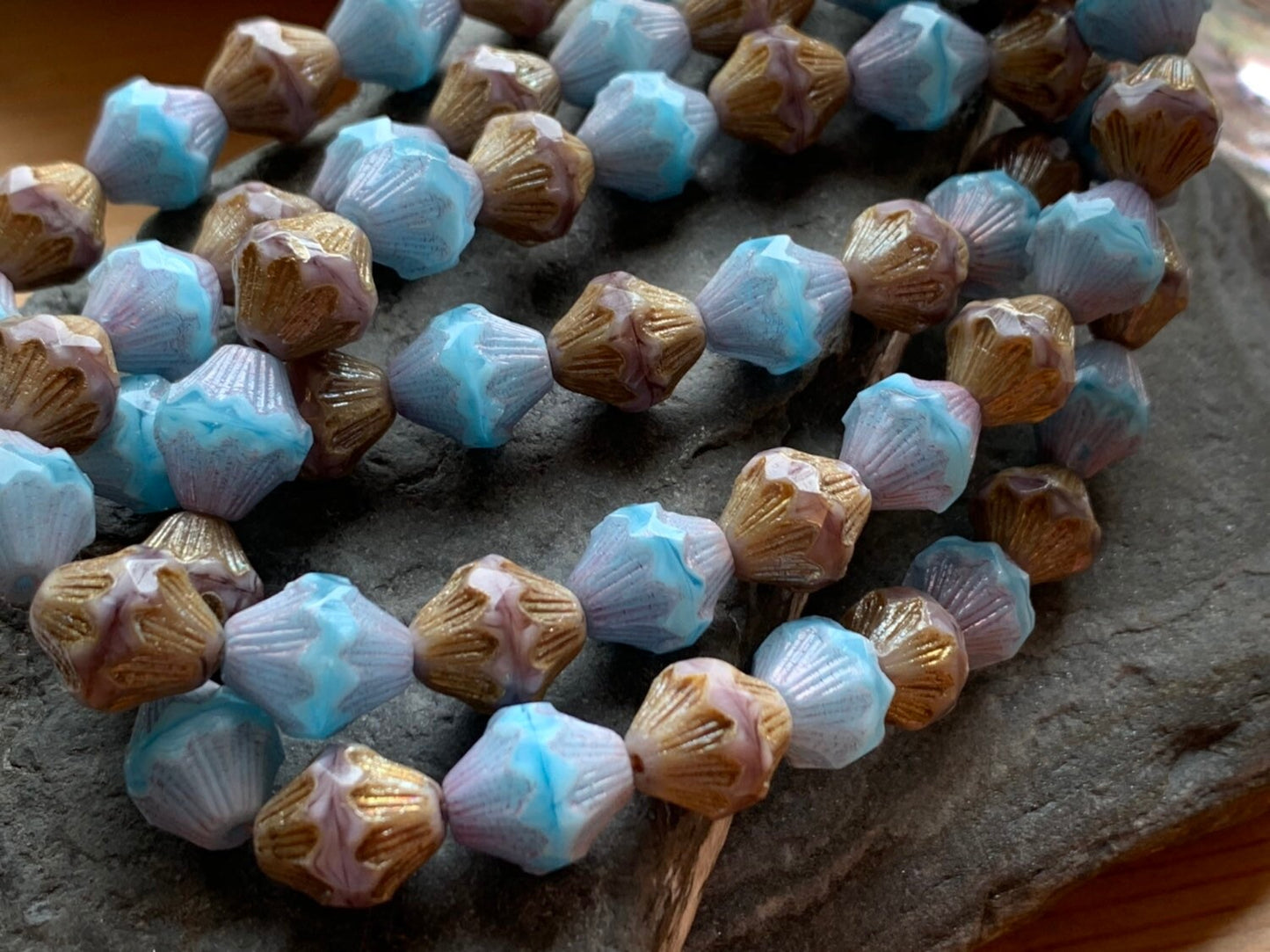 Amazing Blue Pink Gold Czech glass lanterns / Special cut 14 mm / Focal beads / Cupcakes