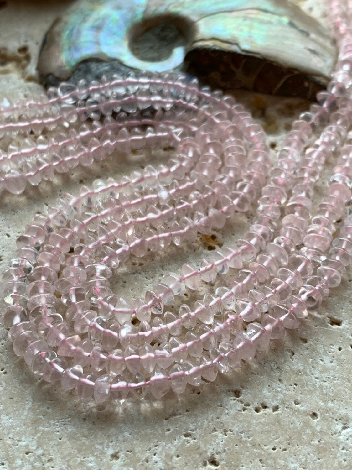 Natural Rose Quartz very pale pink Rustic Rondelle Disc Button spacer Heishi Beads / Natural Peridot Gemstone Beads/ 4mm approx