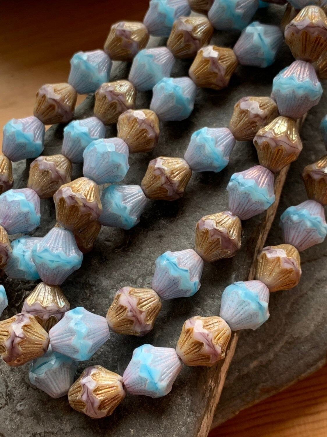 Amazing Blue Pink Gold Czech glass lanterns / Special cut 14 mm / Focal beads / Cupcakes