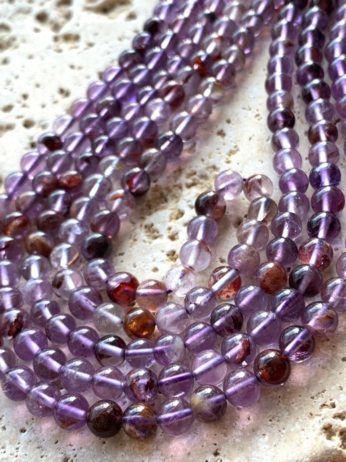 Rare Purple Phantom Quartz 6 or 8 mm / powerful healing / Sacred Stone Melody Stone Super 7 / Cacoxenite / Auralite