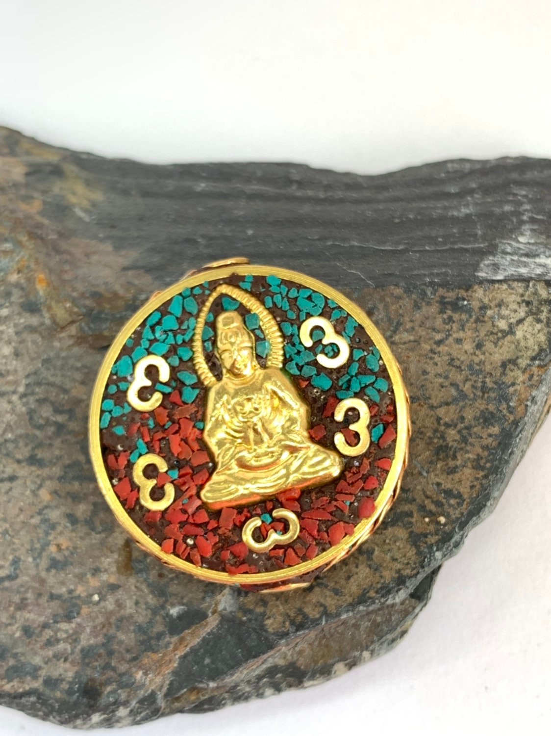 Stunning Copper Brass Ornate Buddha Mala bead 28mm Large Hole 1 bead