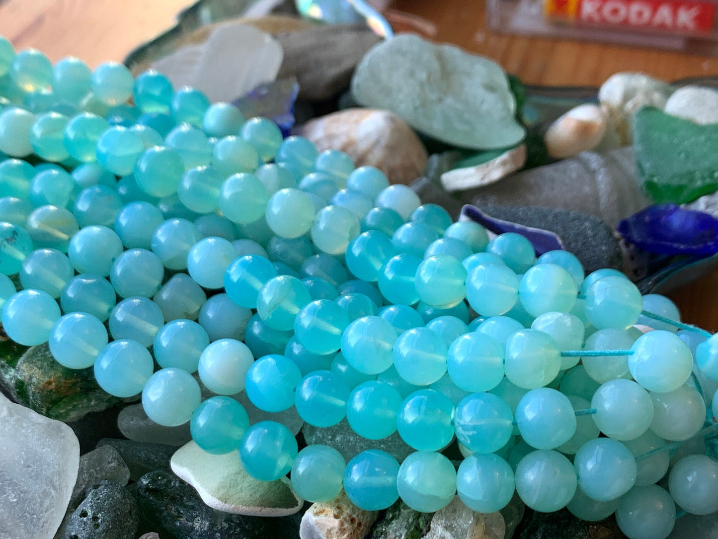 Aqua Blue Mint rustic Chalcedony rounds 7-8mm