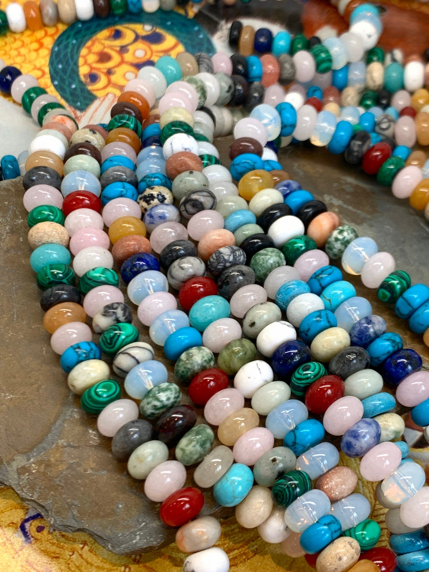 Mixed Multi Gemstone Quartz Rondelle Disc Beads 8mm Mixed colours colors Rainbow beads