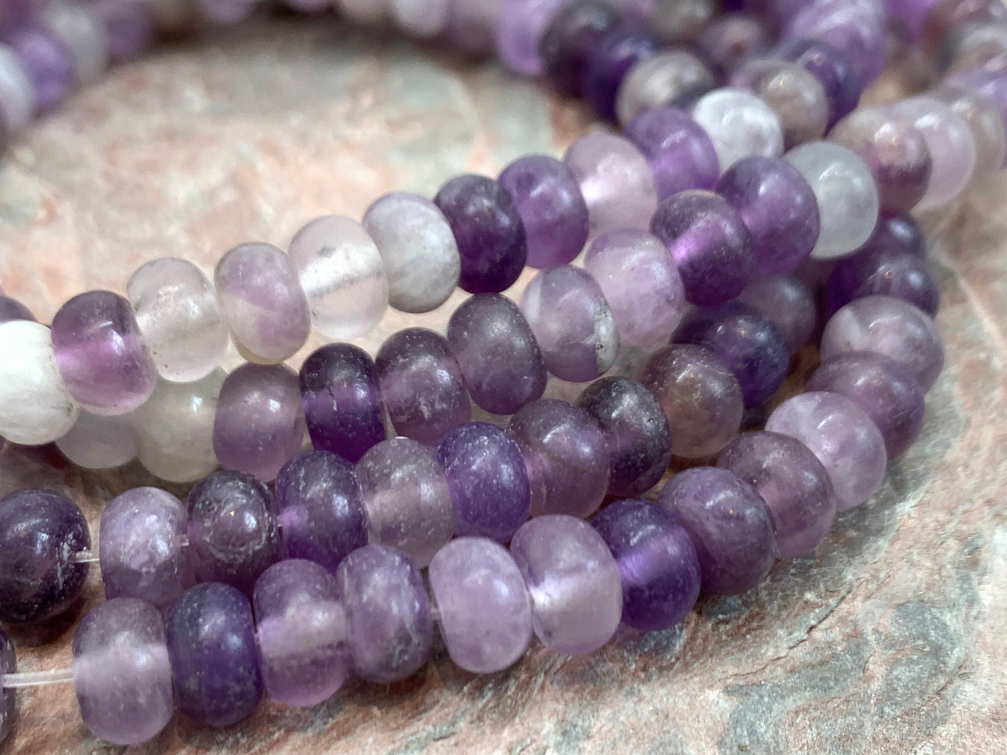 Rustic Natural Matte Amethyst rondelles 6mm / frosted purple choose quantity