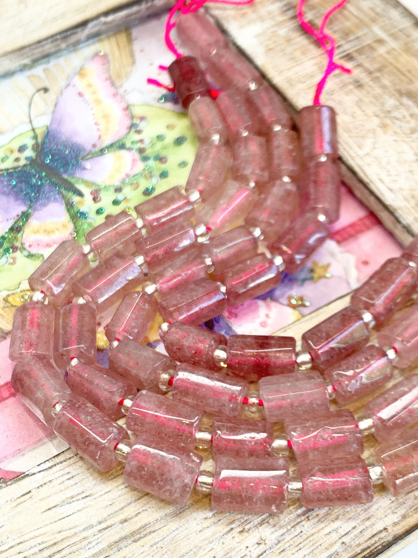 Strawberry Quartz faceted barrel hex cut rustic handcut Beads 8-10mm / Healing gemstone Beads Lepidocrosite
