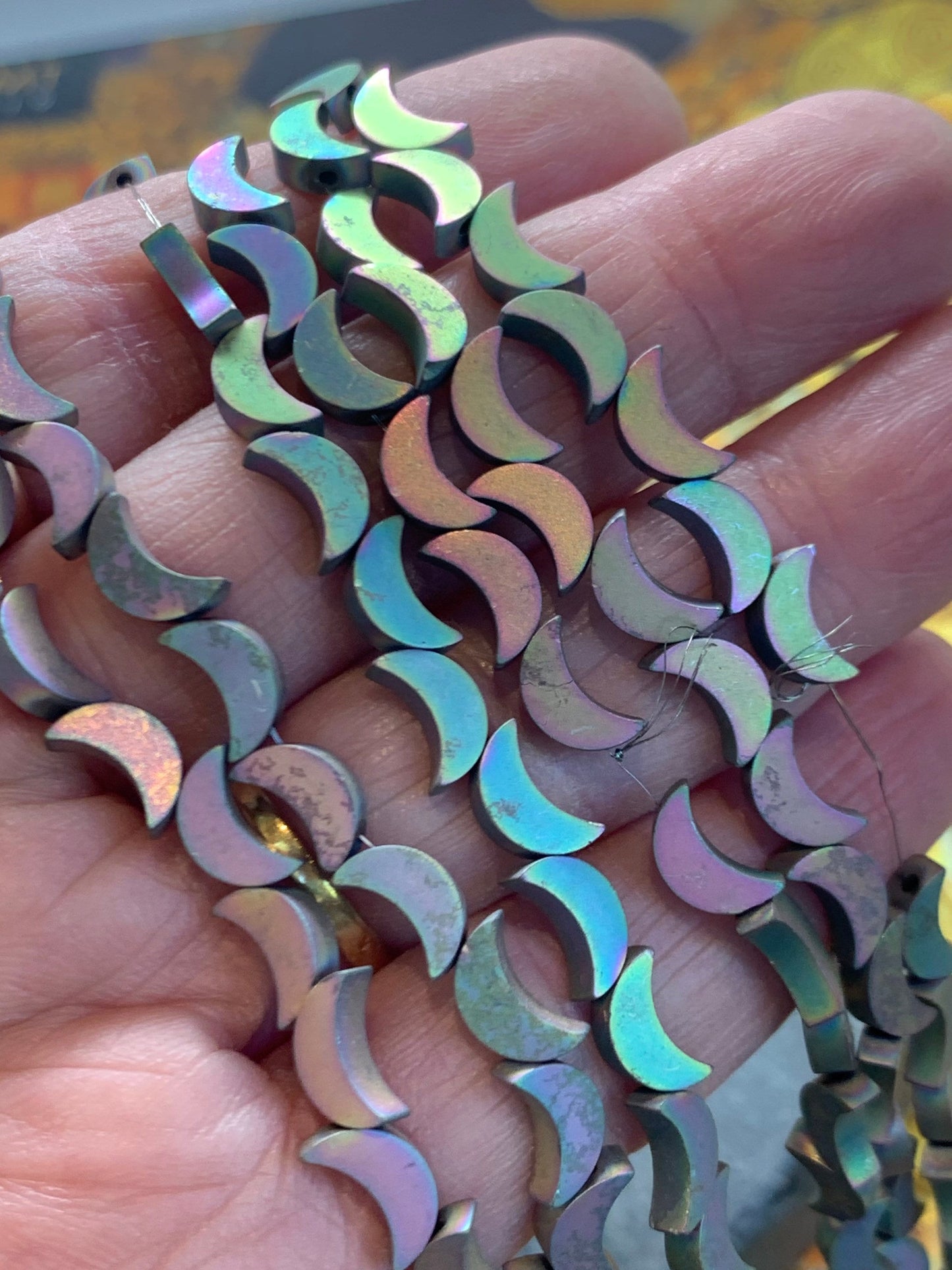 Sweet 8mm Matte Haematite Hematite Pink Purple Green Moon beads / magic mystic Moon Cosmic space beads DARKER THAN PIC!