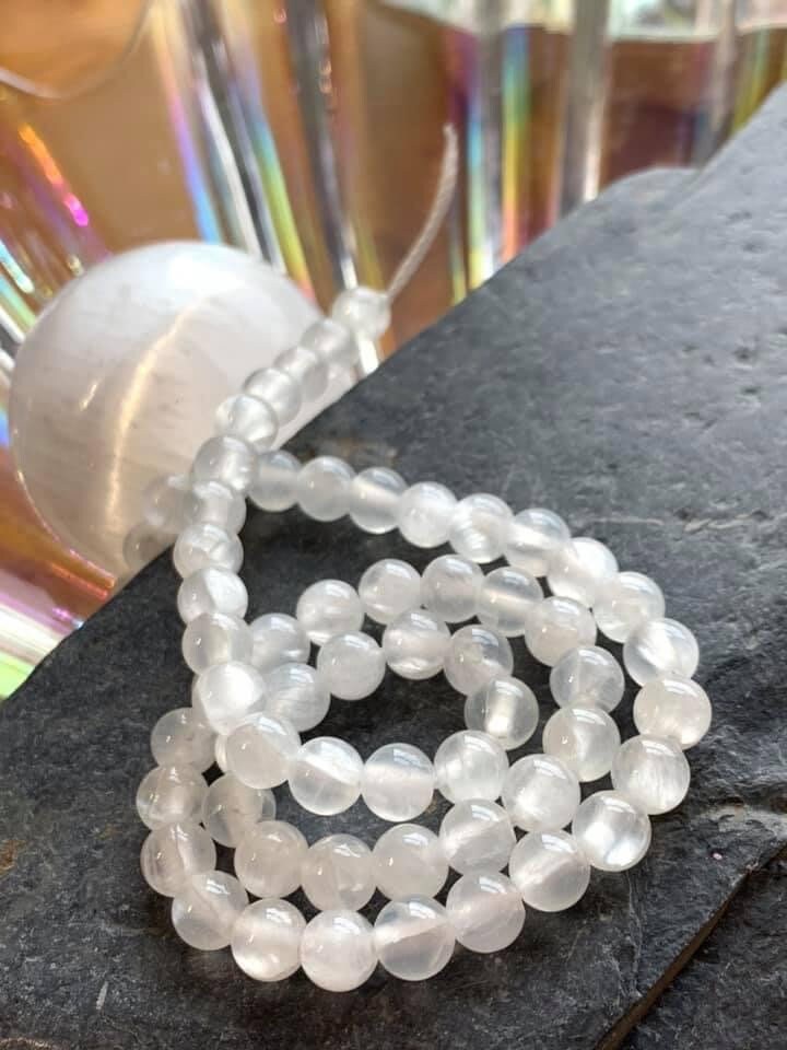 Rare Healing Selenite Round Beads choose size / Natural Selenite Beads / Glowing Gemstone Beads
