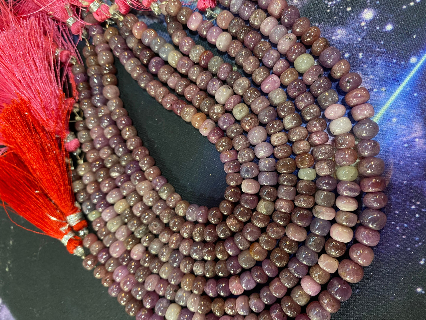 Rare Natural Pink Red White Ruby Rustic Hand Formed Smooth Rondelles 6-7 mm strand