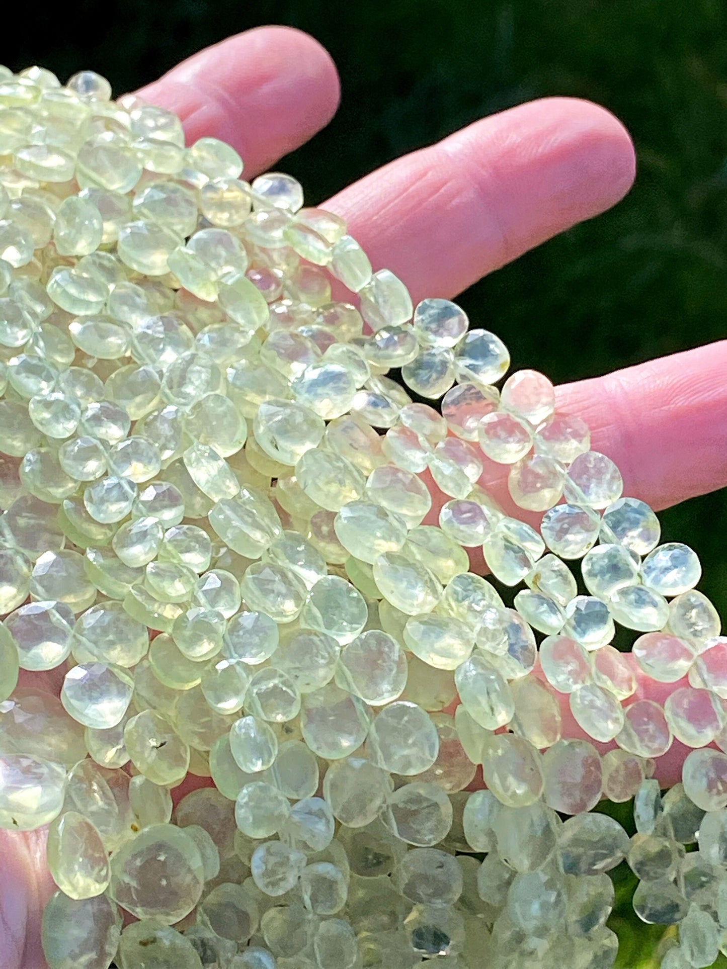 Rustic natural with inclusions clear green lime hand faceted Prehnite heart Briolette beads 6-8mm Choose Quantity