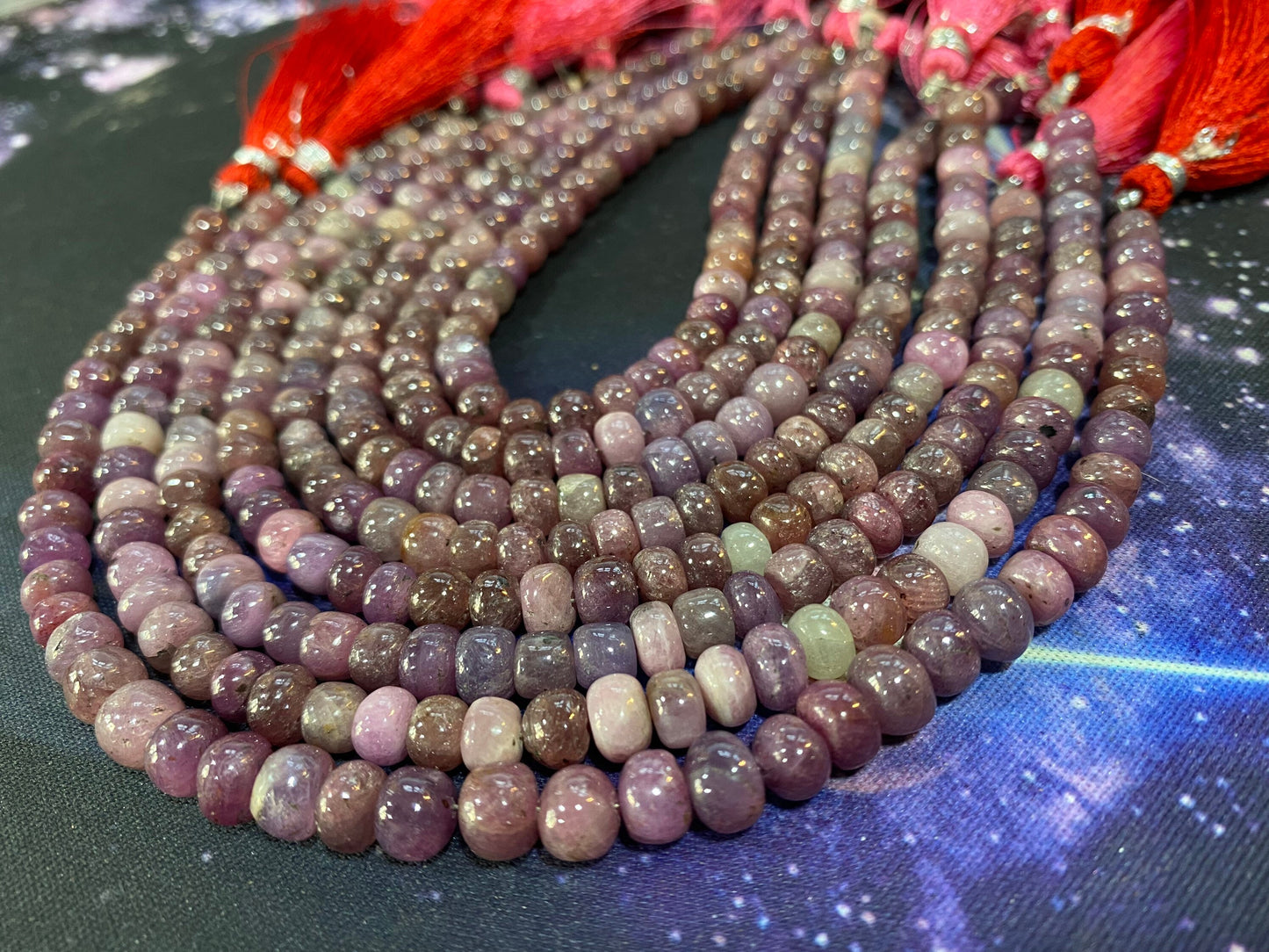 Rare Natural Pink Red White Ruby Rustic Hand Formed Smooth Rondelles 6-7 mm strand