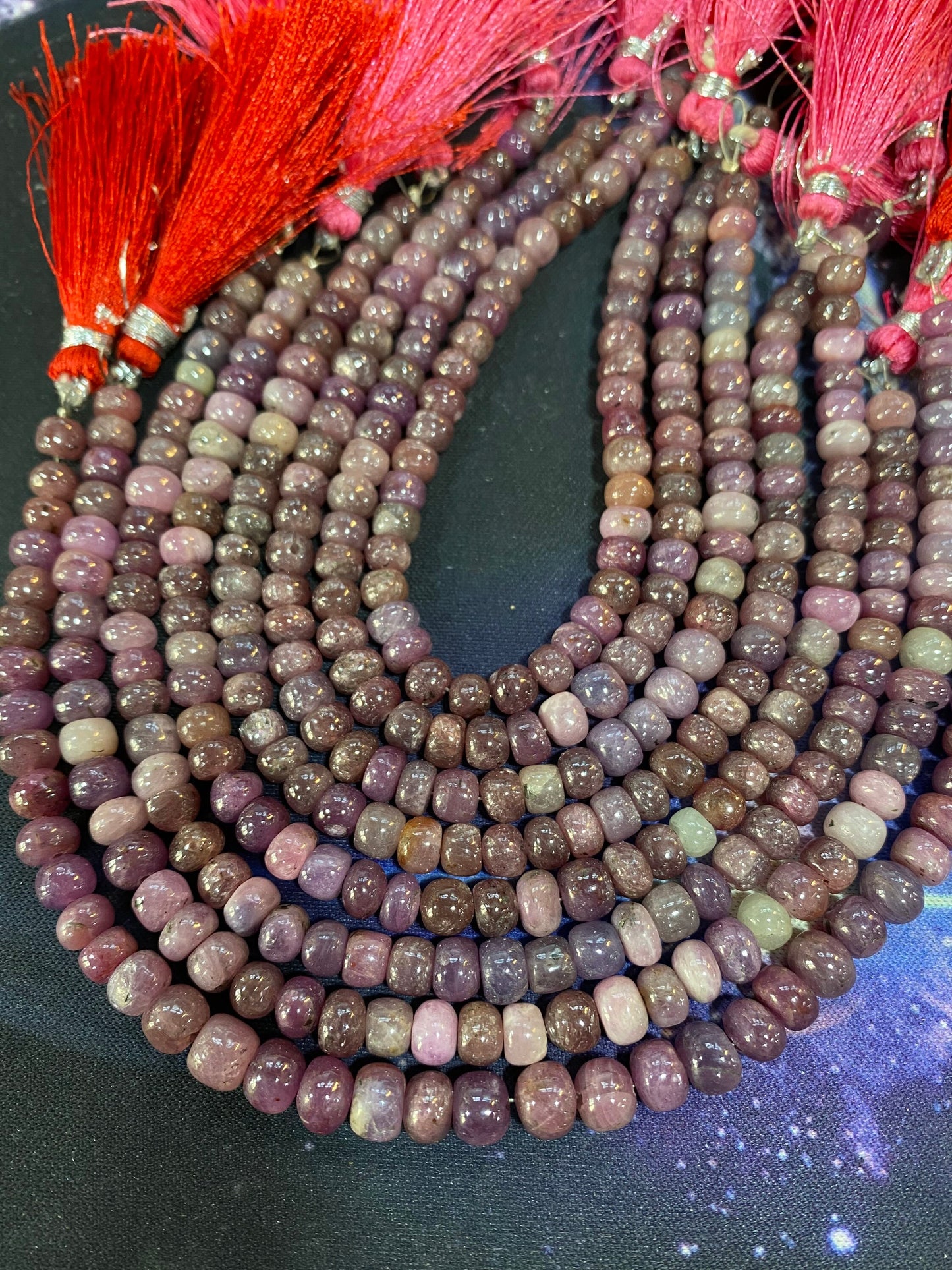 Rare Natural Pink Red White Ruby Rustic Hand Formed Smooth Rondelles 6-7 mm strand