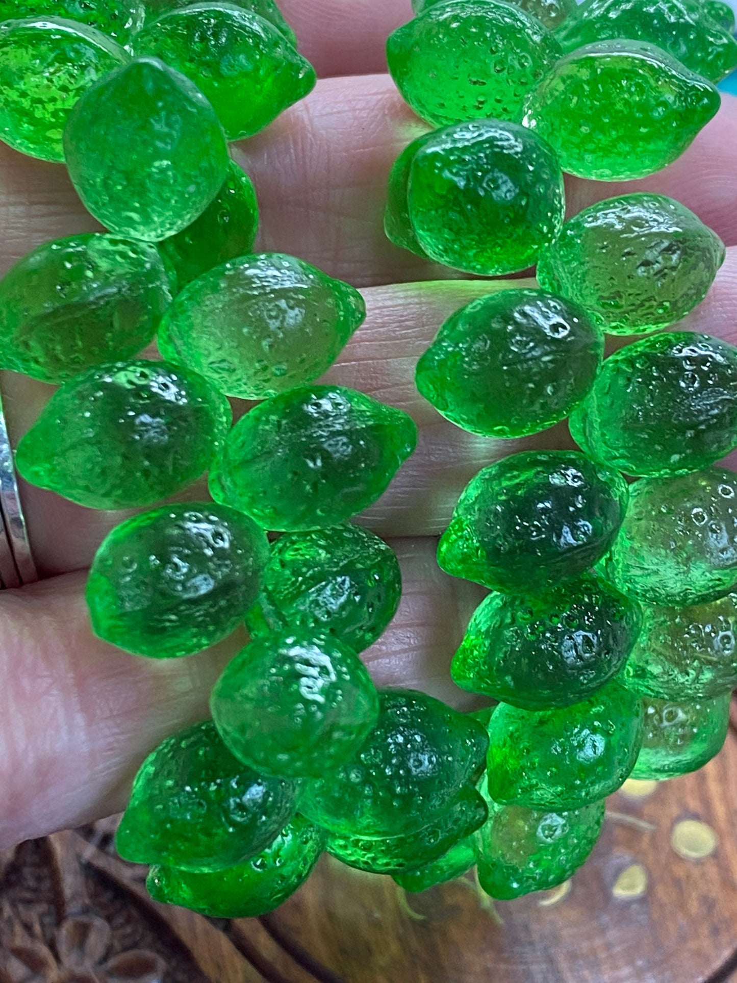 Amazing Glowy Green Matte Czech Glass Lime Lemon Citris Fruit Beads 14 mm