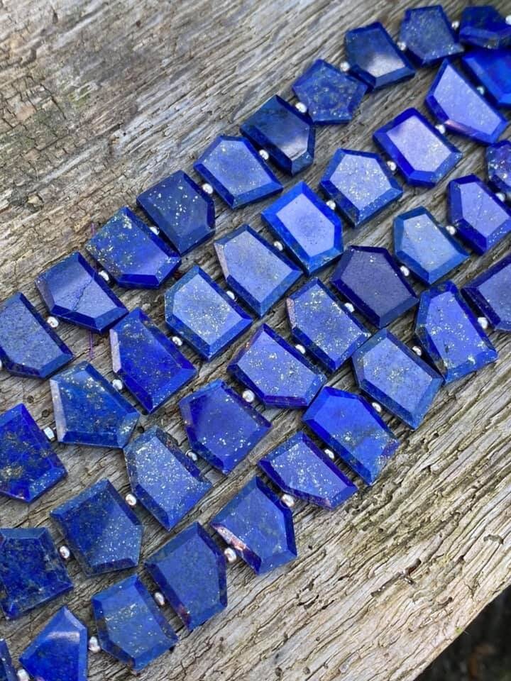 Completely stunning high quality Lapis Lazili step cut slabs. 12-14mm Lapis Faceted Beads Lapis Lazuli focals 12-14mm 16-17 bead strand