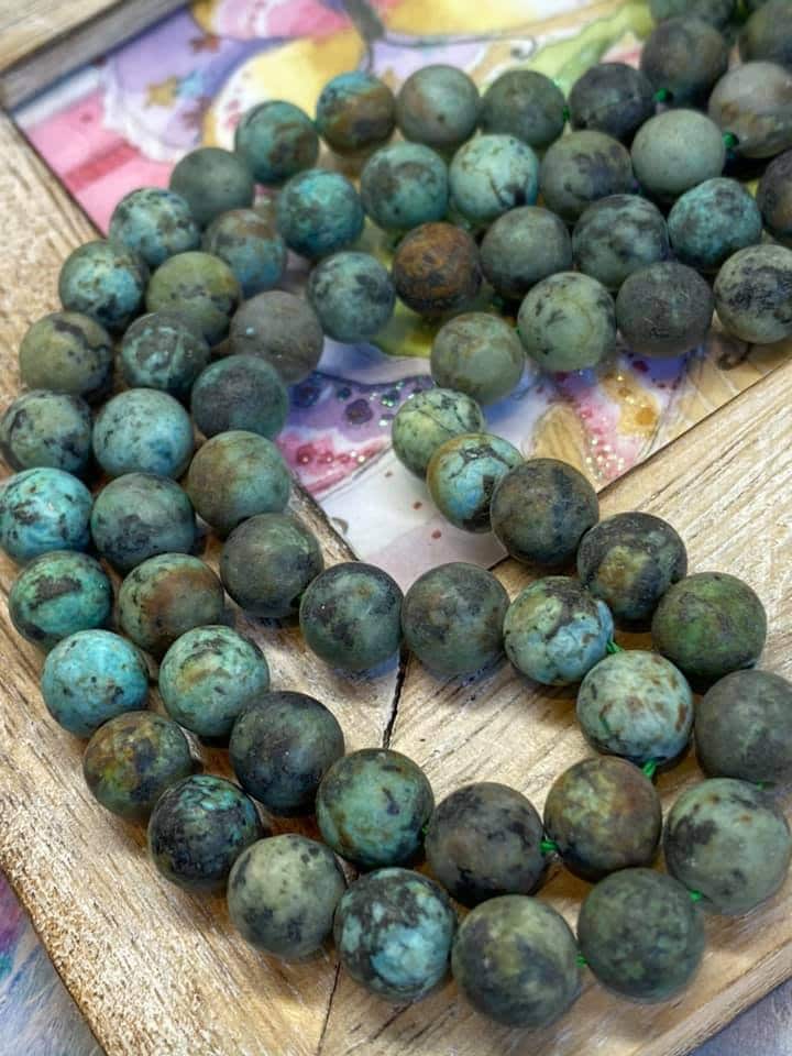 African Turquoise Round beads 6 or 8mm / Rustic Turquoise gemstone beads / Blue Green Raw Turquoise Beads