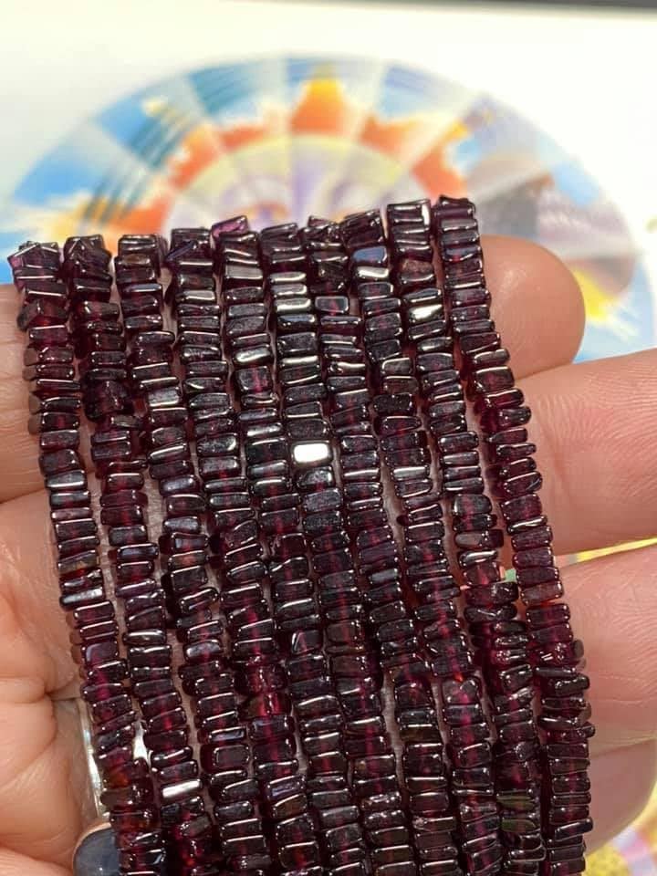 Berry red natural Garnet square heishi 4mm - 17” strand Deep Burgundy gemstone beads 3-4mm rustic beads handcut