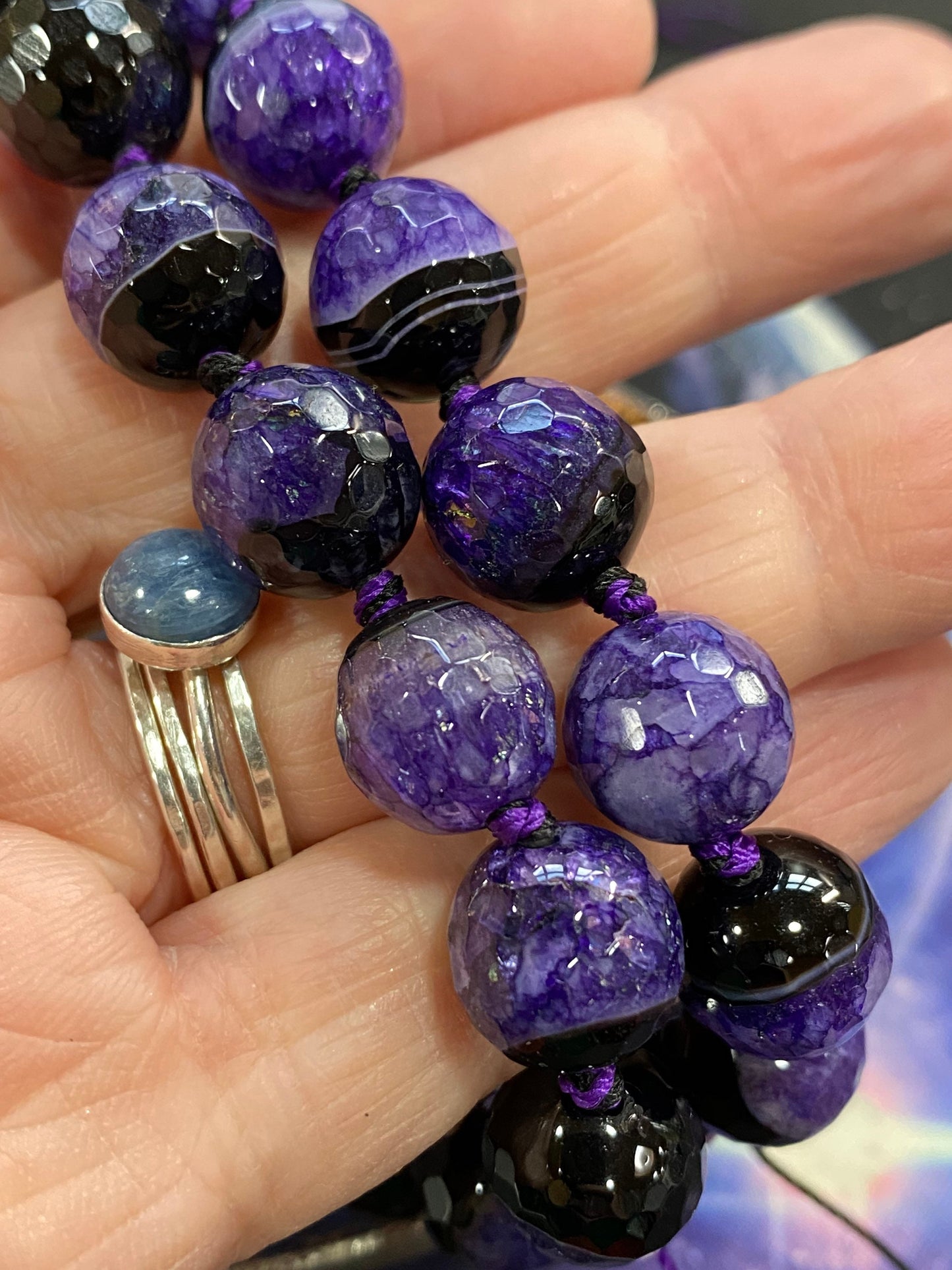 2 BEADS Purple and black Faceted Druzy Agate Beads / 12 mm Purple Geode Drusy Beads / Druzy Agate Striped Sparkly Crystal