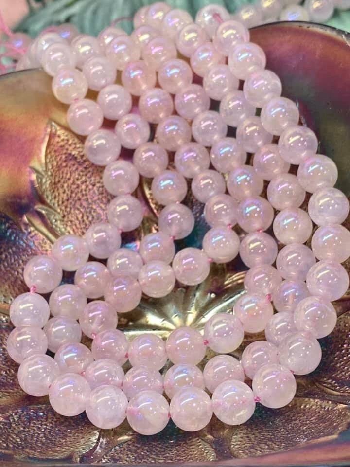 Mystic Rainbow Rose Quartz Round Beads 6mm or 8mm approx // Coated Rose Quartz Gemstone Beads / Jewellery Beads Titanium Coated