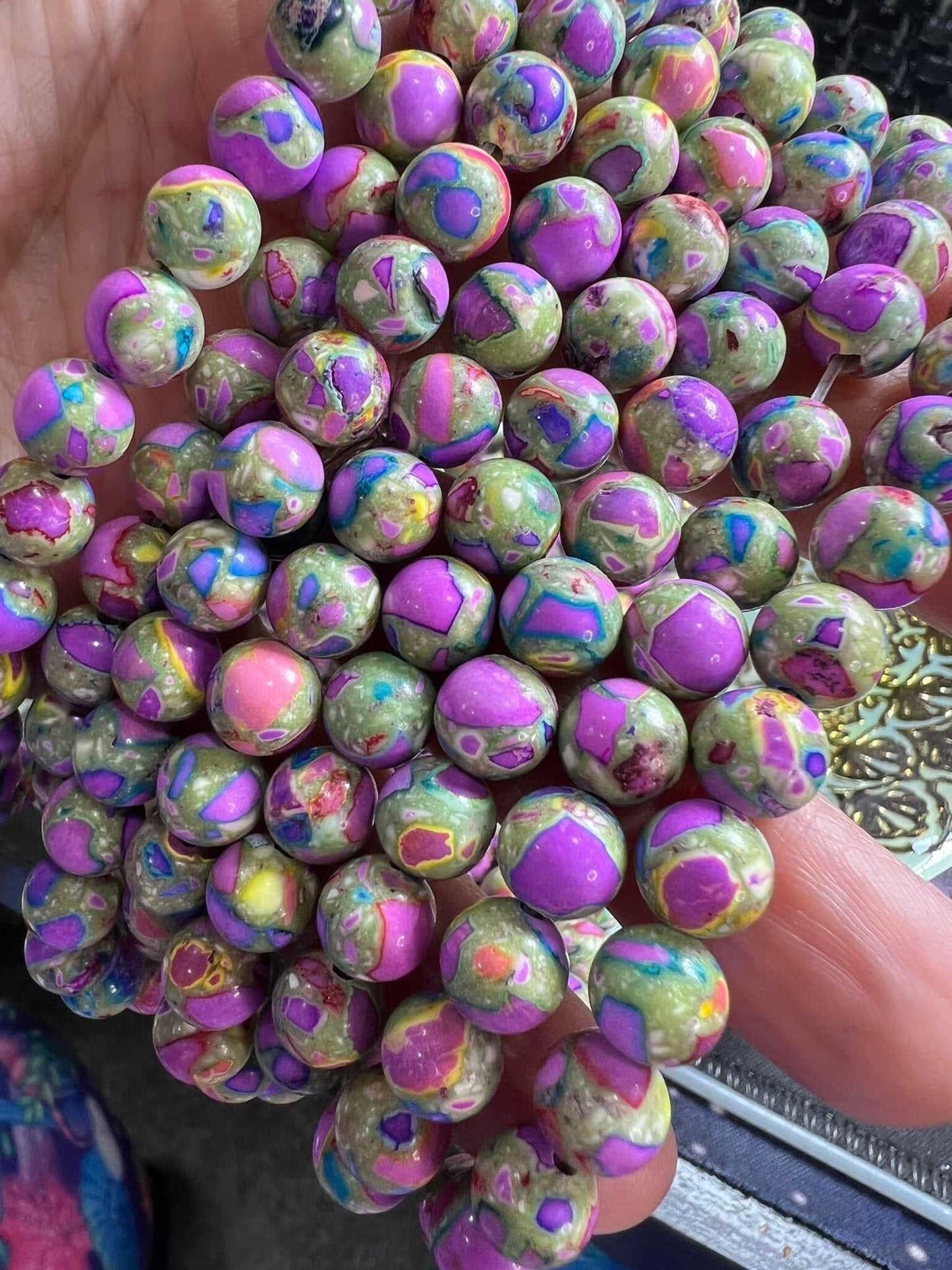 Imperial Sediment Dyed rainbow pink Jasper Round beads / Jasper Gemstone Beads / Marble Jasper Beads multi coloured beads