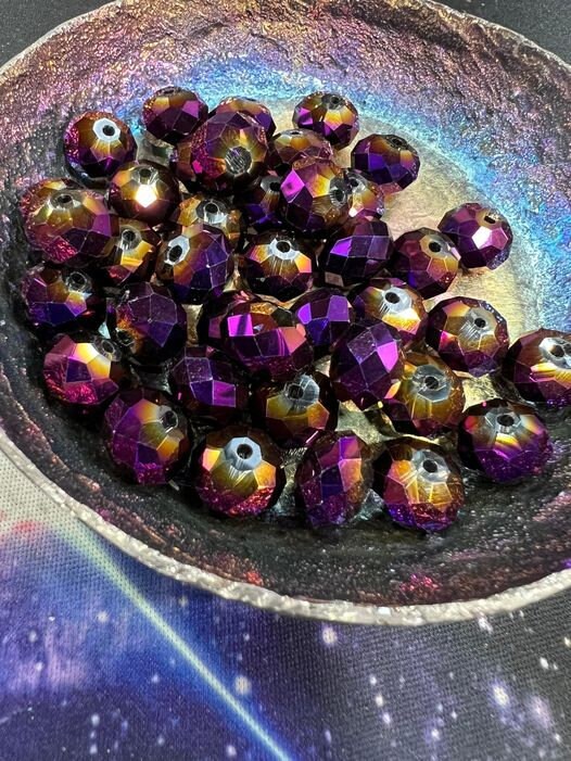 Purple Gold Titanium Crystal Glass Beads / Plated Faceted Rondelles 12mm /