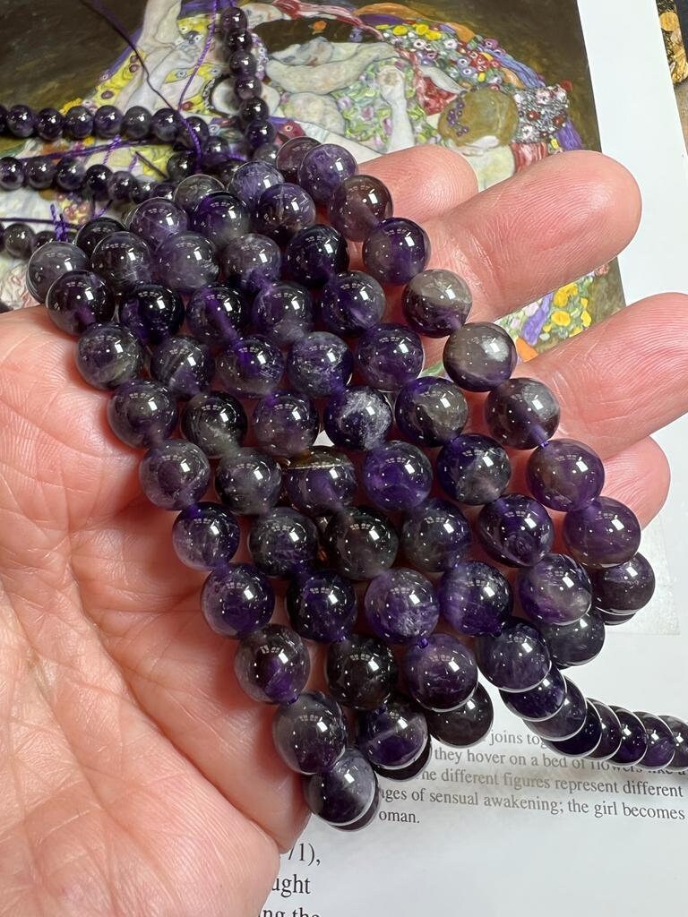 Natural Rustic Brazilian Dark Amethyst Round Beads 8-9mm Approx Handcut / Natural Purple Gemstone Beads / 15.5" Strand