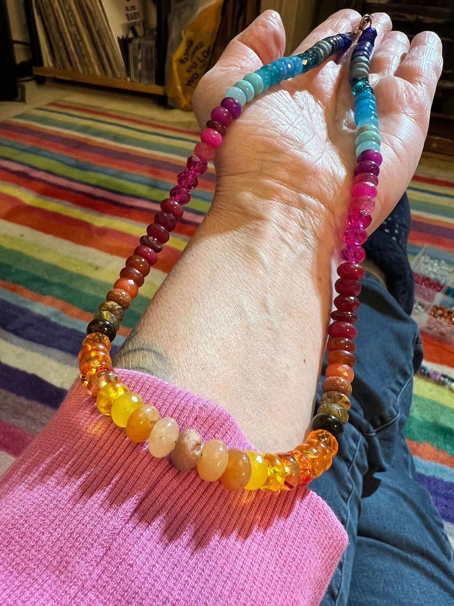 MONICA'S Custom Rainbow Multi Gemstone Beads 16cm