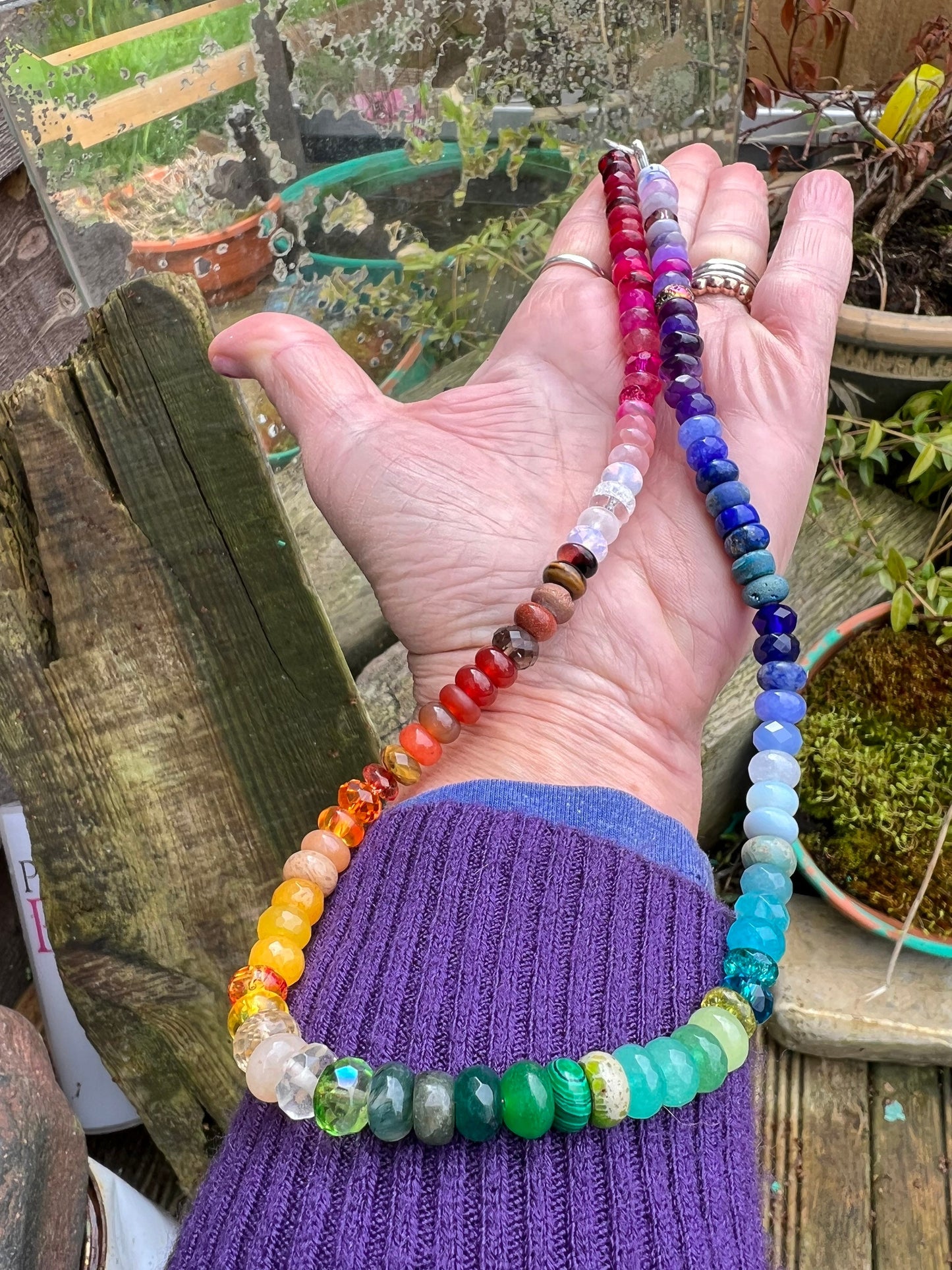 Custom Rainbow Multi Gemstone Beaded Necklace SOLID Silver Clasp (Gold Vermeil on request) - made to order CHAKRA balance 8mm